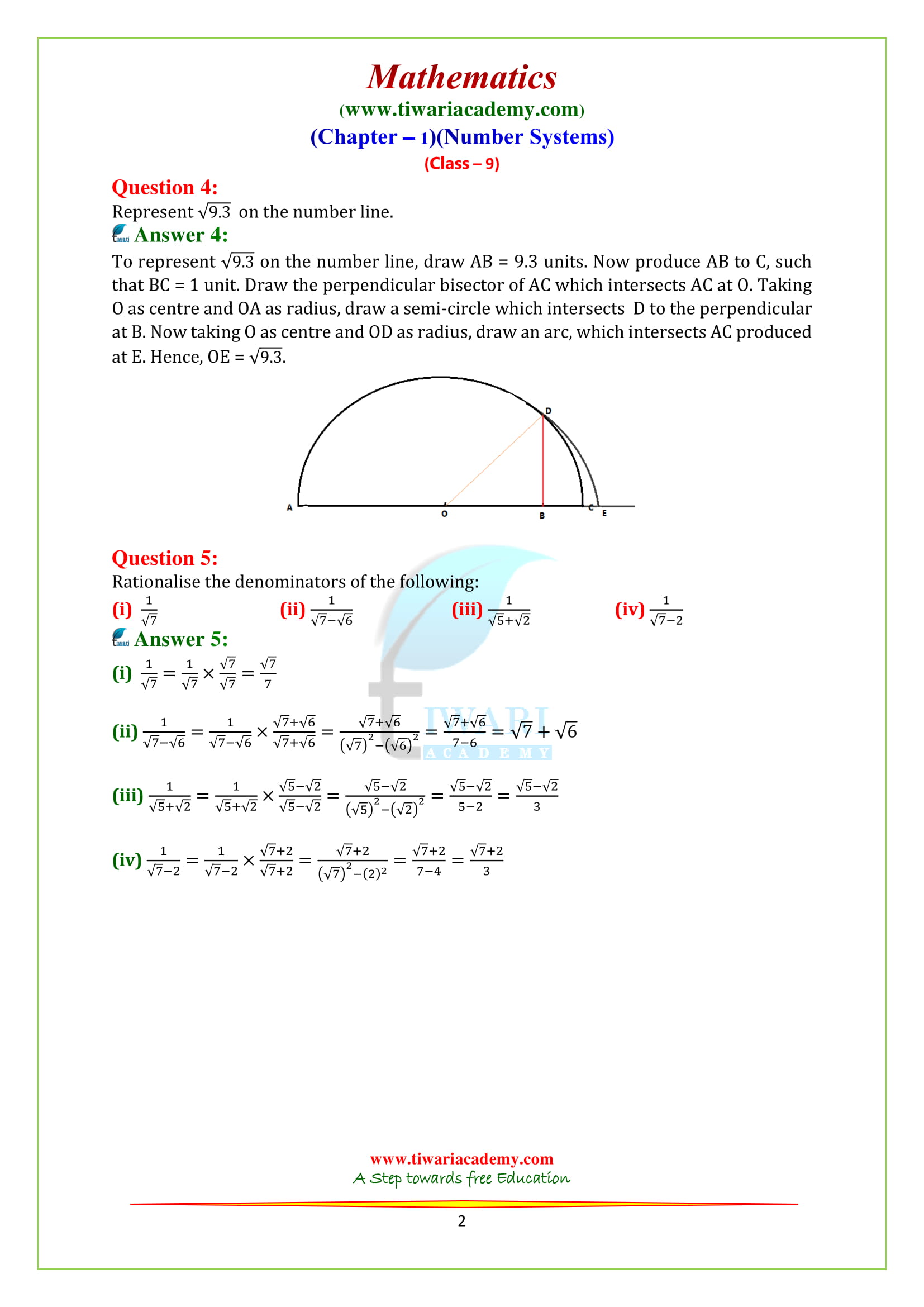 NCERT Solutions for Class 9 Chapter 1 Exercise 1.5 English Medium