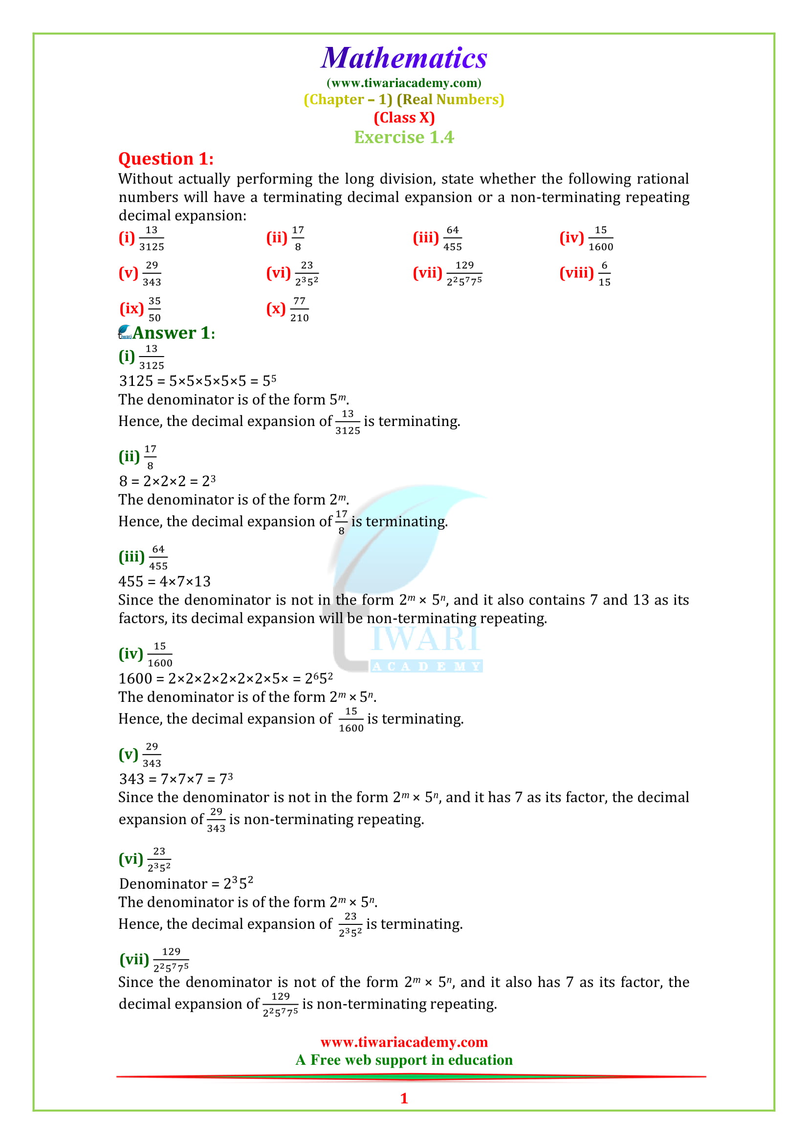 NCERT Solutions for class 10 Maths Chapter 1 Exercise 1.4