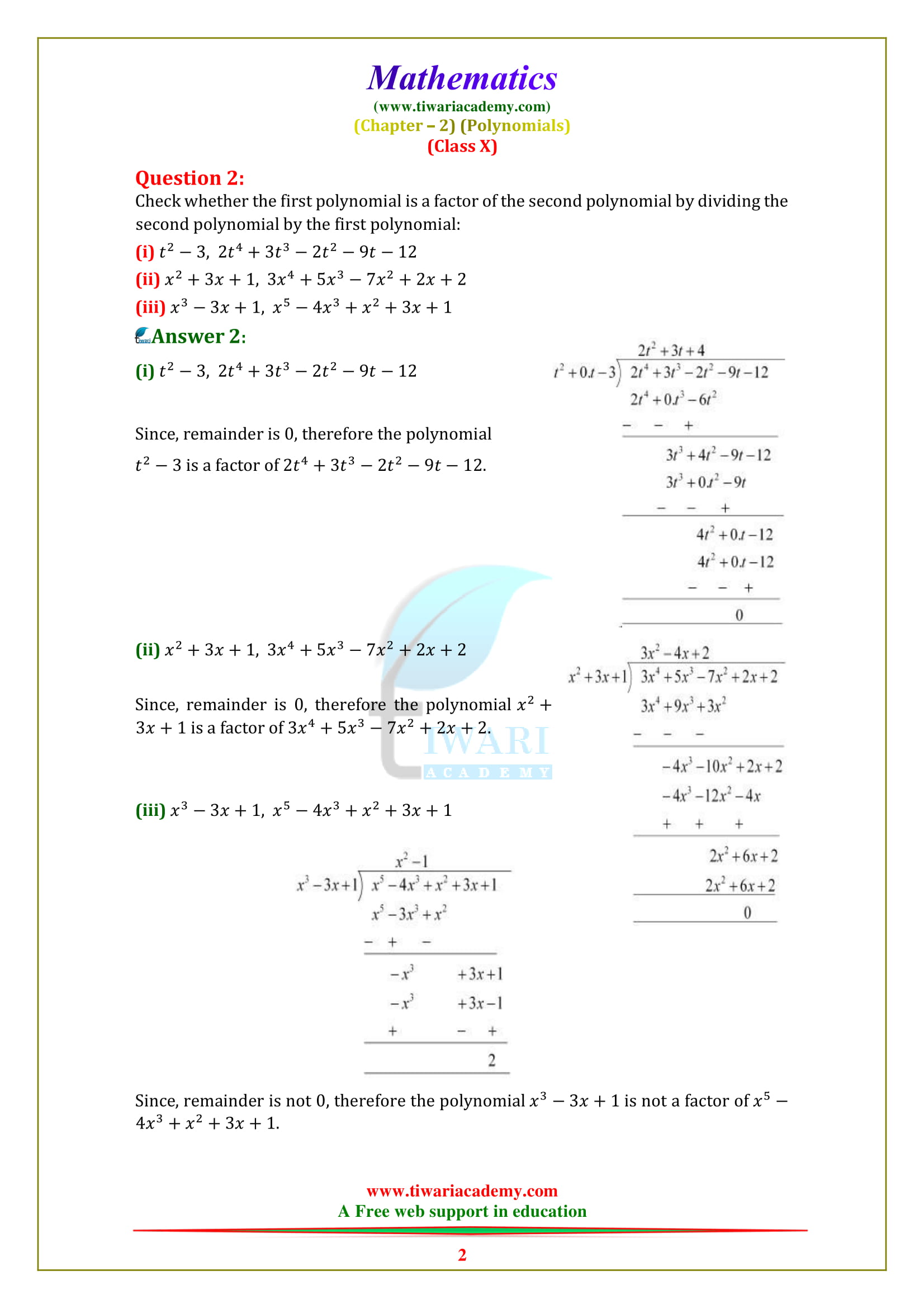 NCERT Solutions for class 10 Maths Chapter 2 Exercise 2.3 in english