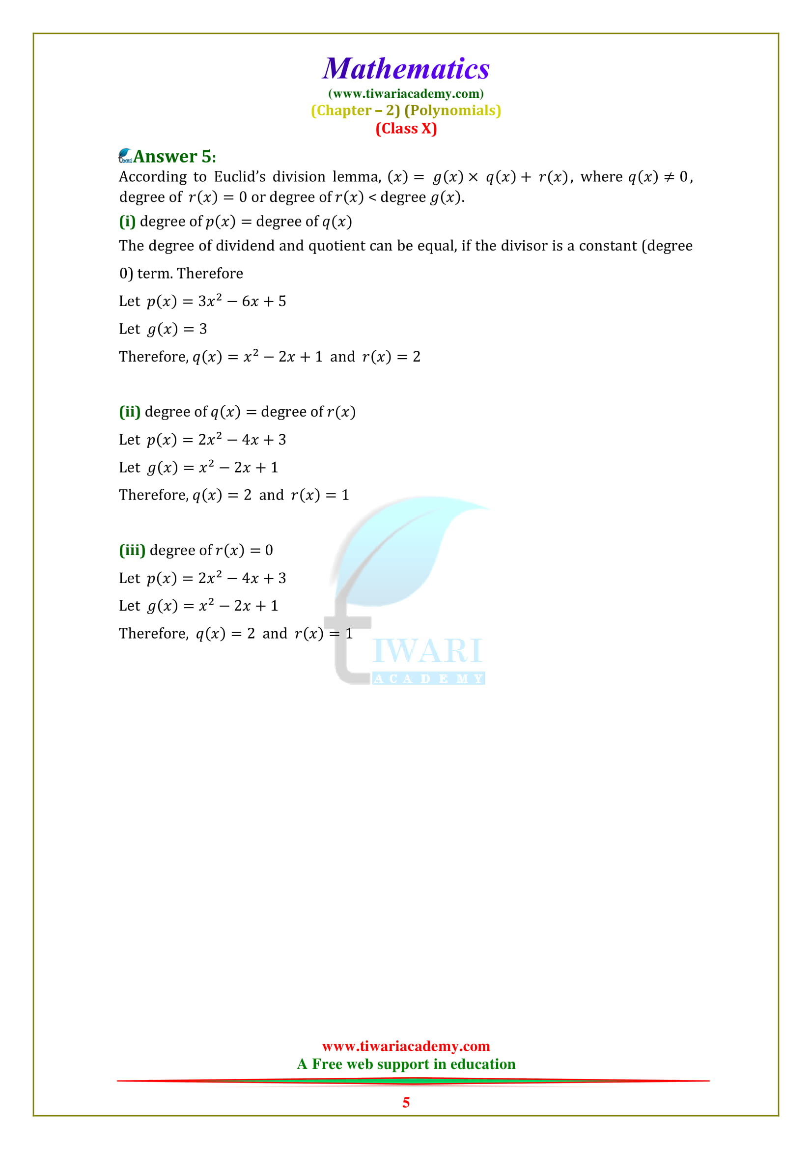 Class 10 maths chapter 2 exercise 2.3 English medium PDF