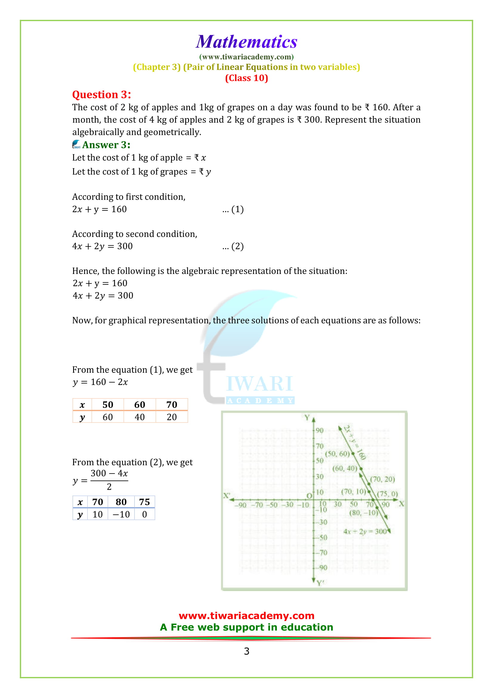 Class 10 Maths chapter 3 exercise 3.1 in English medium PDF