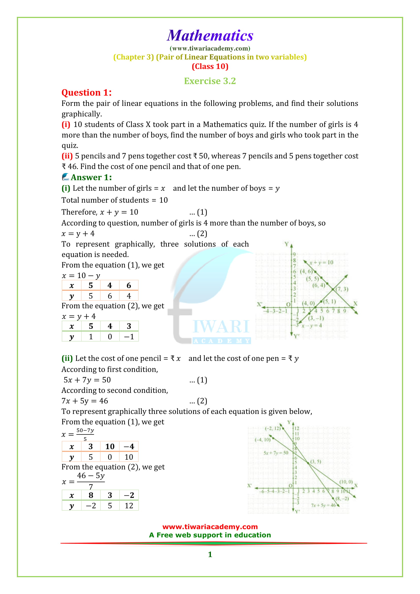 NCERT Solutions for class 10 Maths Chapter 3 Exercise 3.2 in english