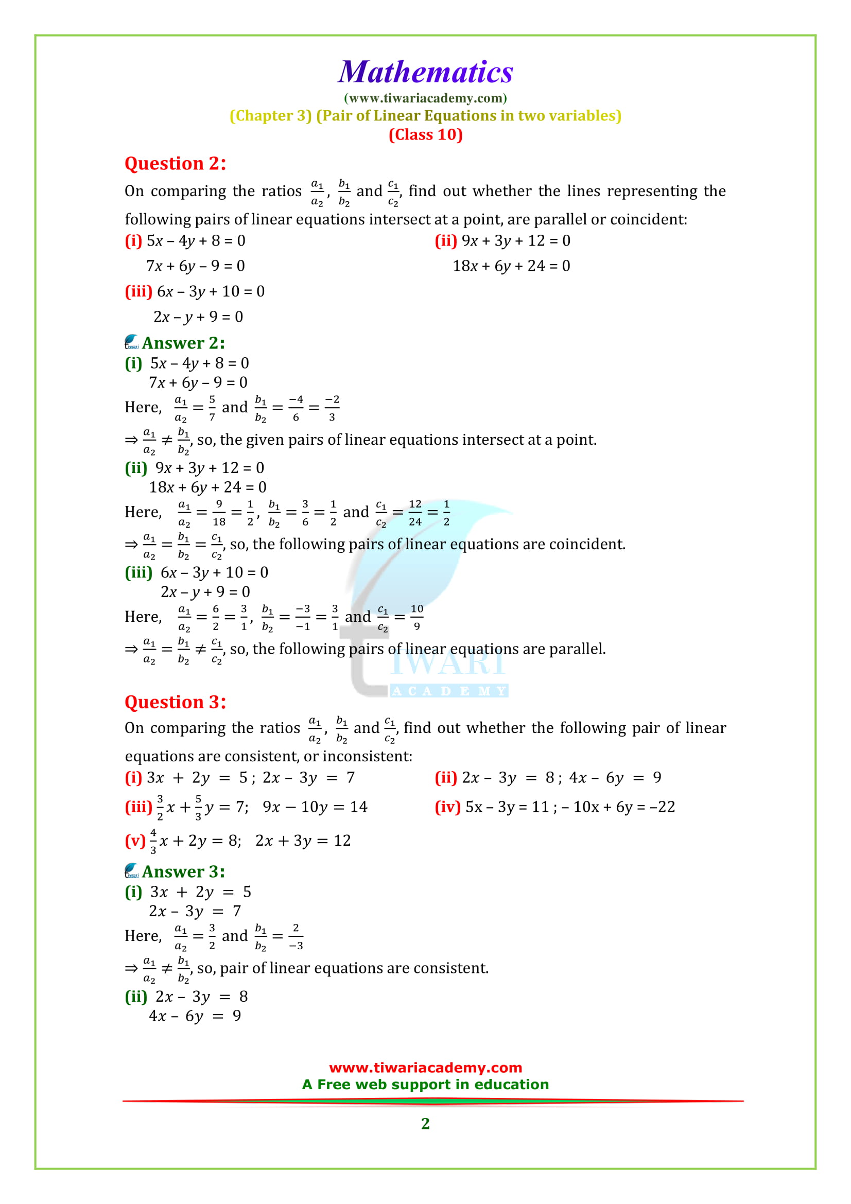 NCERT Solutions for class 10 Maths Chapter 3 Exercise 3.2 English medium