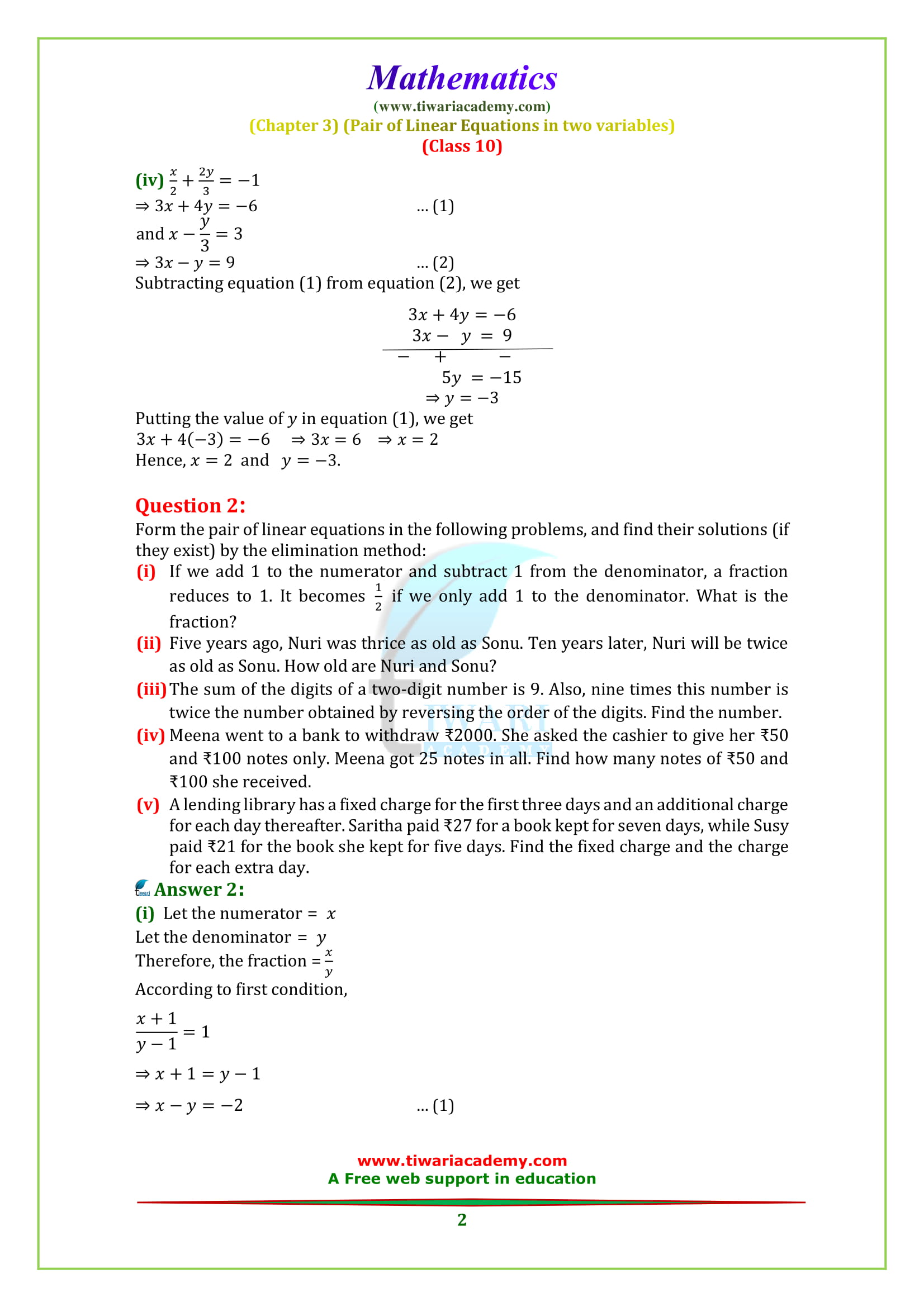 NCERT Solutions for class 10 Maths Chapter 3 Exercise 3.4 in English