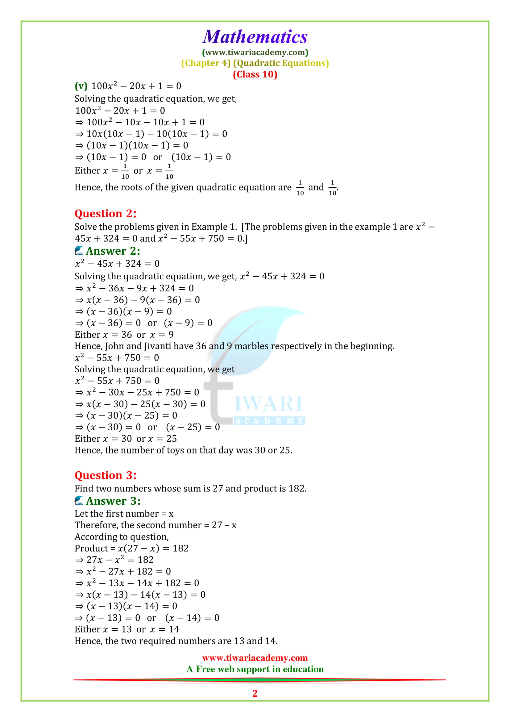 NCERT Solutions for Class 10 Maths Chapter 4 Exercise 4.2 in English PDF