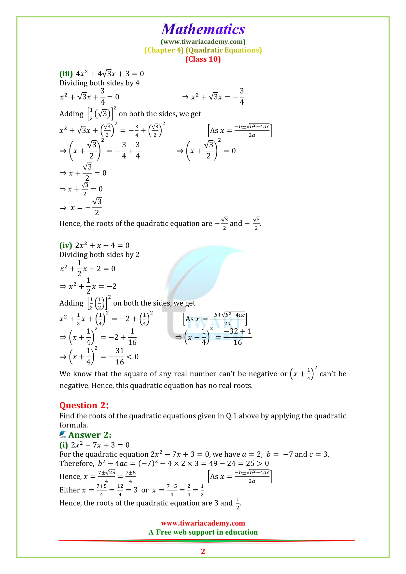 NCERT Solutions for Class 10 Maths Chapter 4 Exercise 4.3 in English