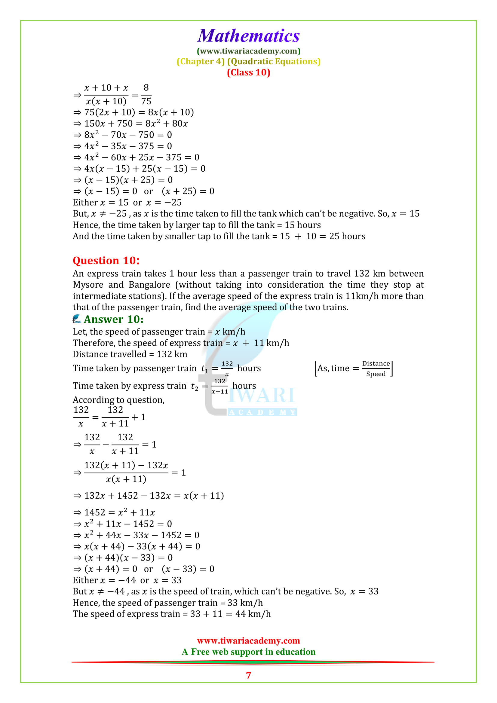 Class 10 Maths Chapter 4 Exercise 4.3 Word problem
