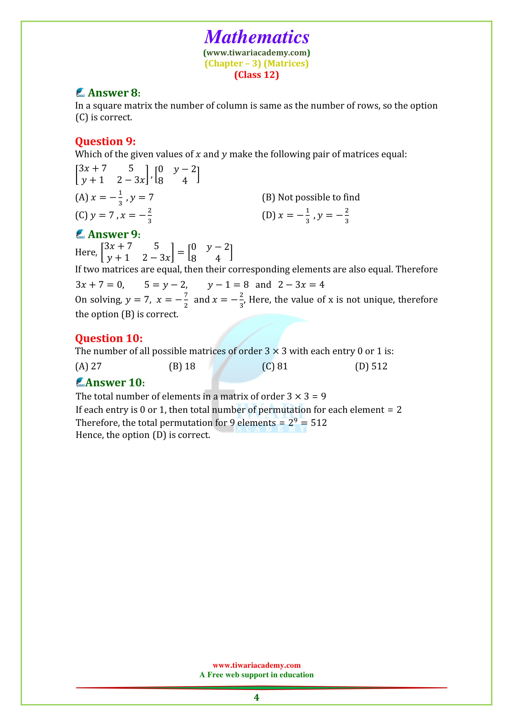 Class 12 Maths Chapter 3 Exercise 3.1 in English Medium PDF download