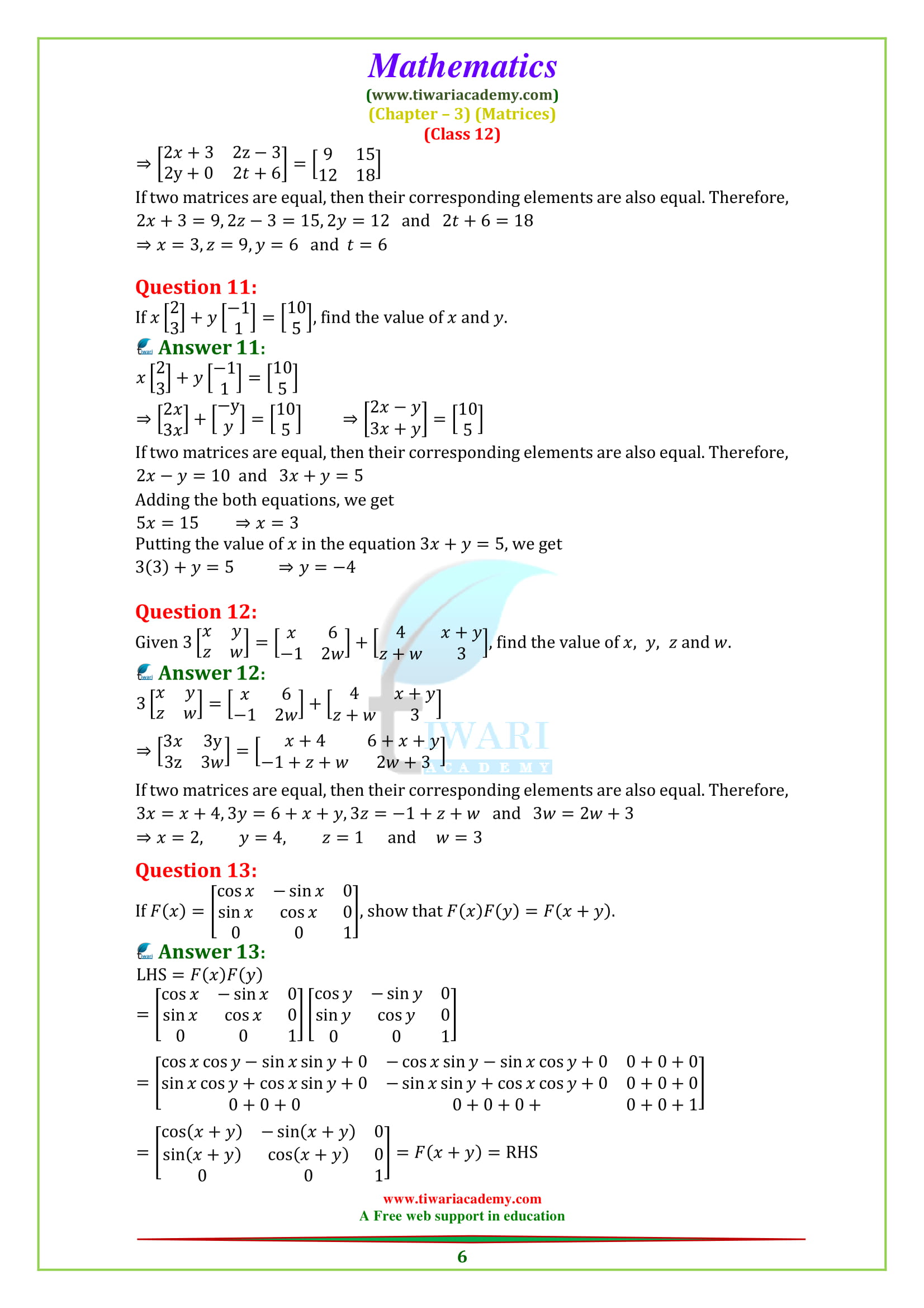 NCERT Solutions for Class 12 Maths Chapter 3 Exercise 3.2 Matrices updated solutions