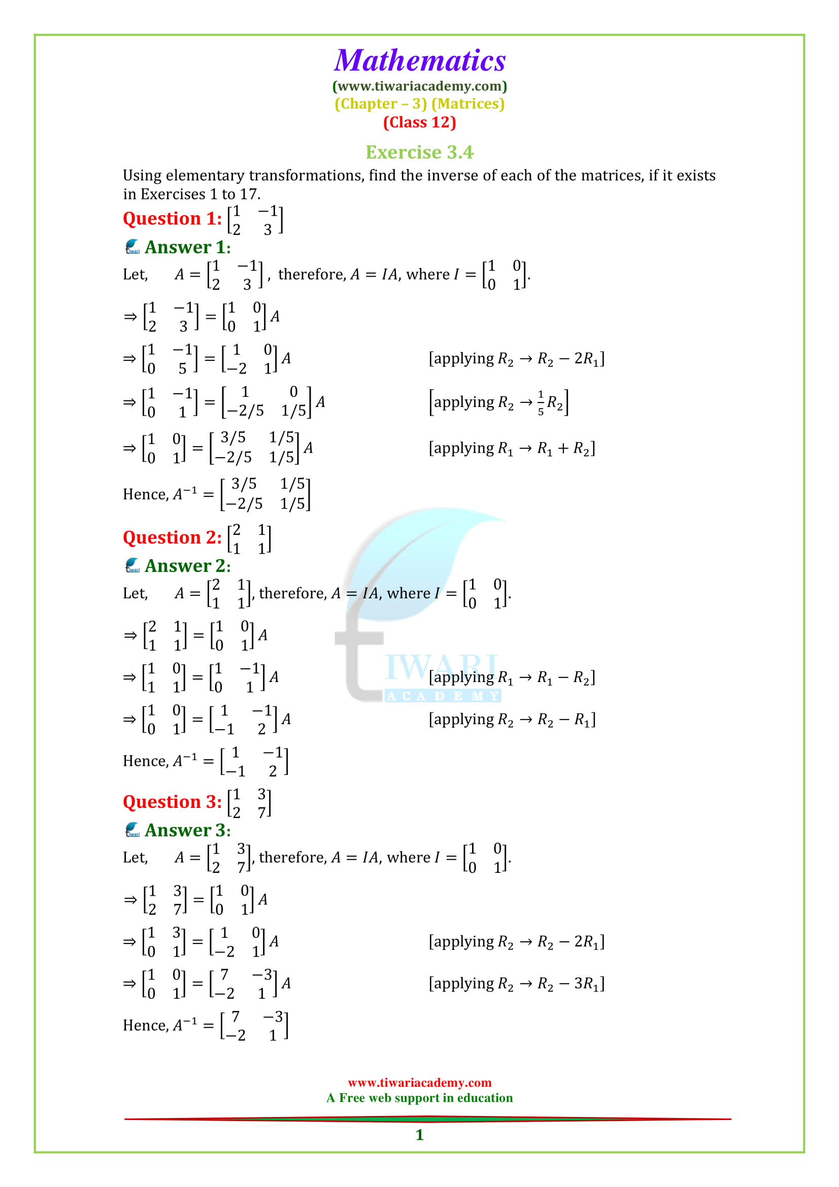 NCERT Solutions for Class 12 Maths Chapter 3 Exercise 3.4