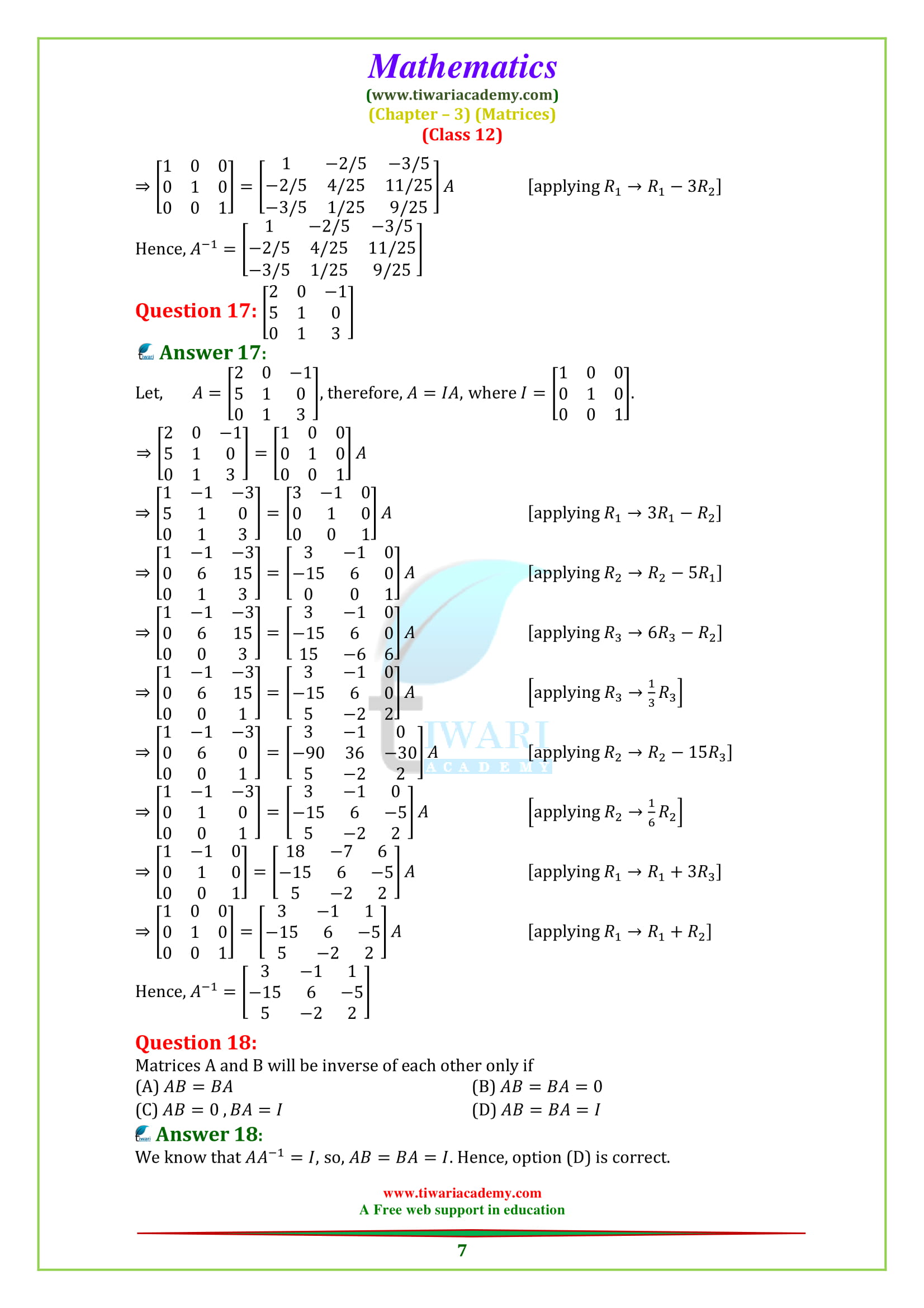 NCERT Solutions for Class 12 Maths Chapter 3 Exercise 3.4 Question 17 & 18 in English medium