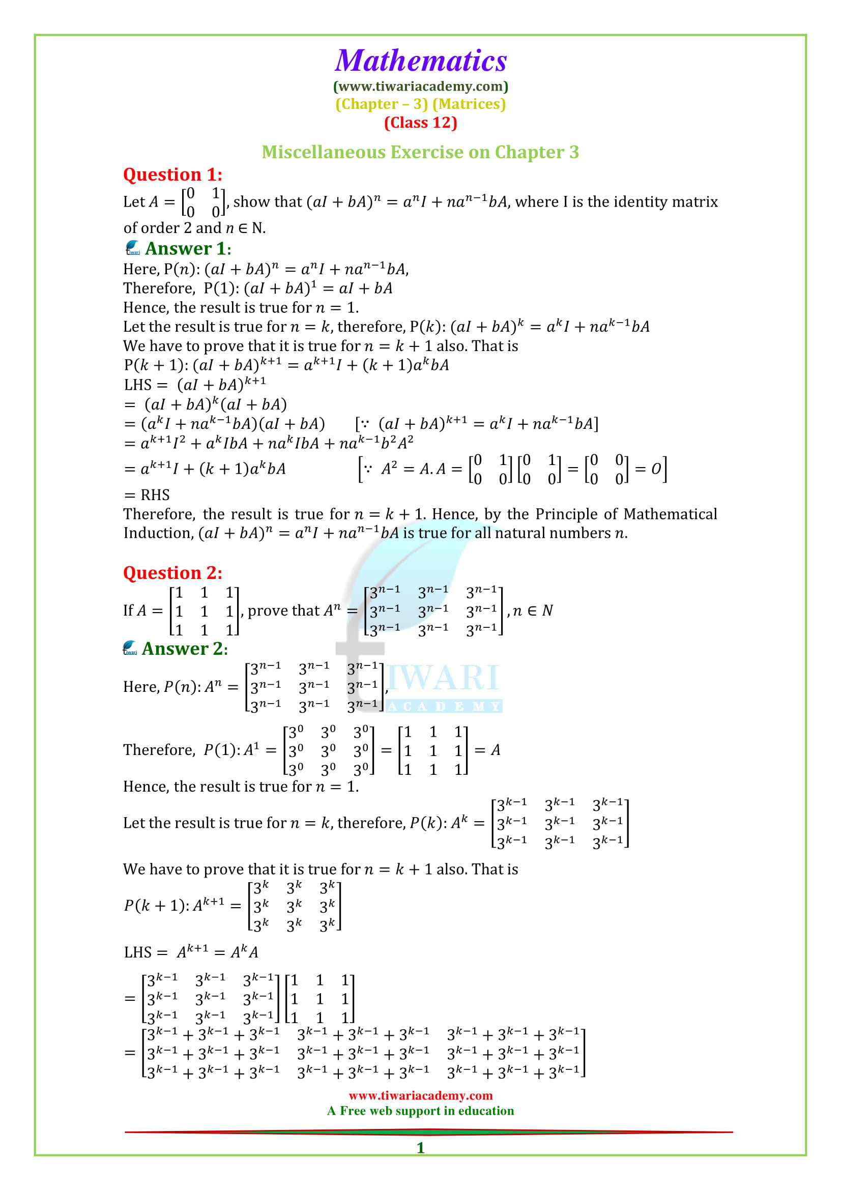 NCERT Solutions for Class 12 Maths Chapter 3 Miscellaneous Exercise 3 Matrices
