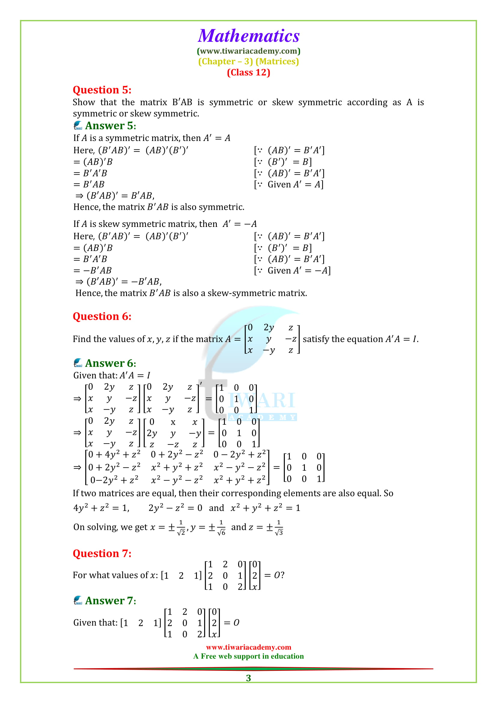 NCERT Solutions for Class 12 Maths Chapter 3 Miscellaneous Exercise 3 in English medium PDF