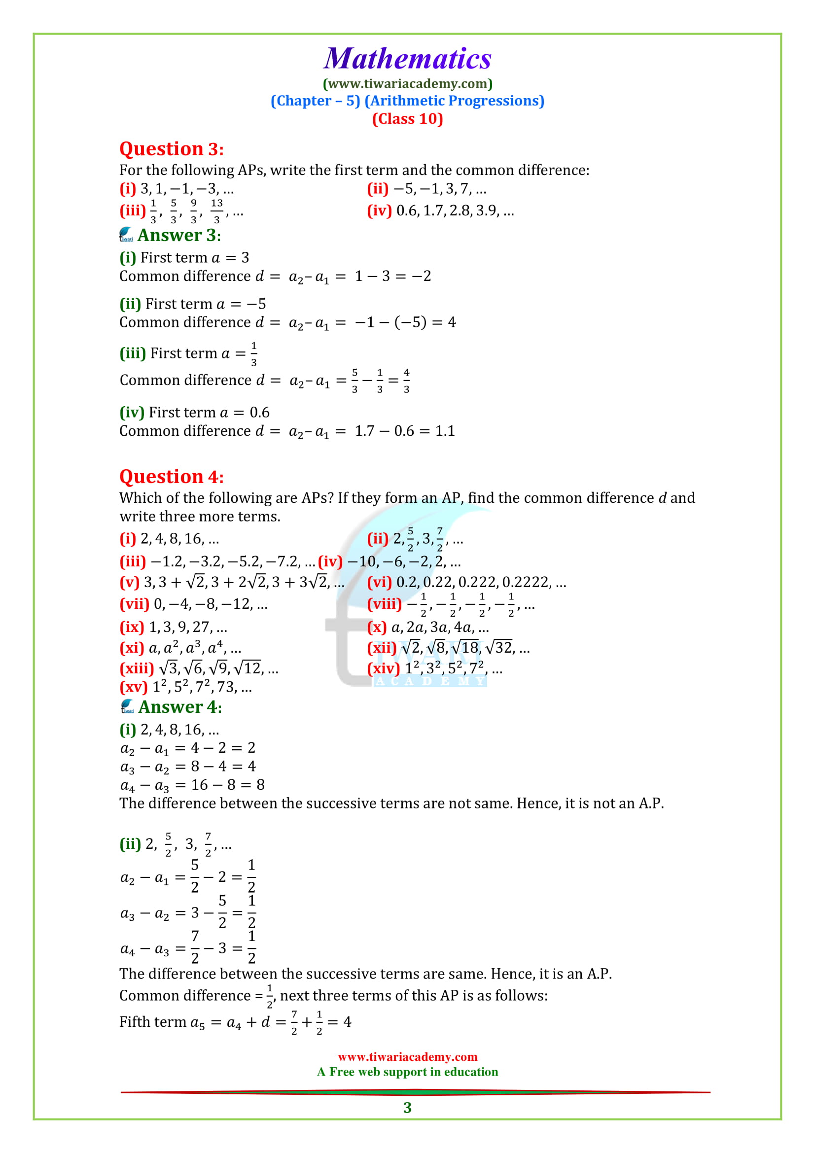 NCERT Solutions for class 10 Maths Chapter 5 Exercise 5.1 AP in PDF