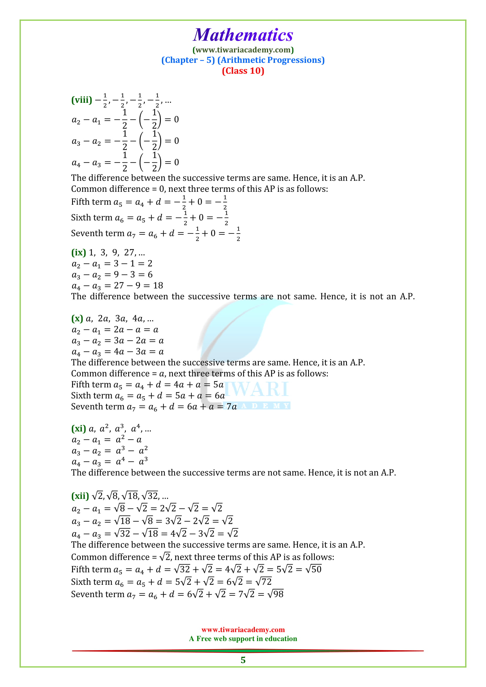 NCERT Solutions for class 10 Maths Chapter 5 Exercise 5.1 AP for UP Board