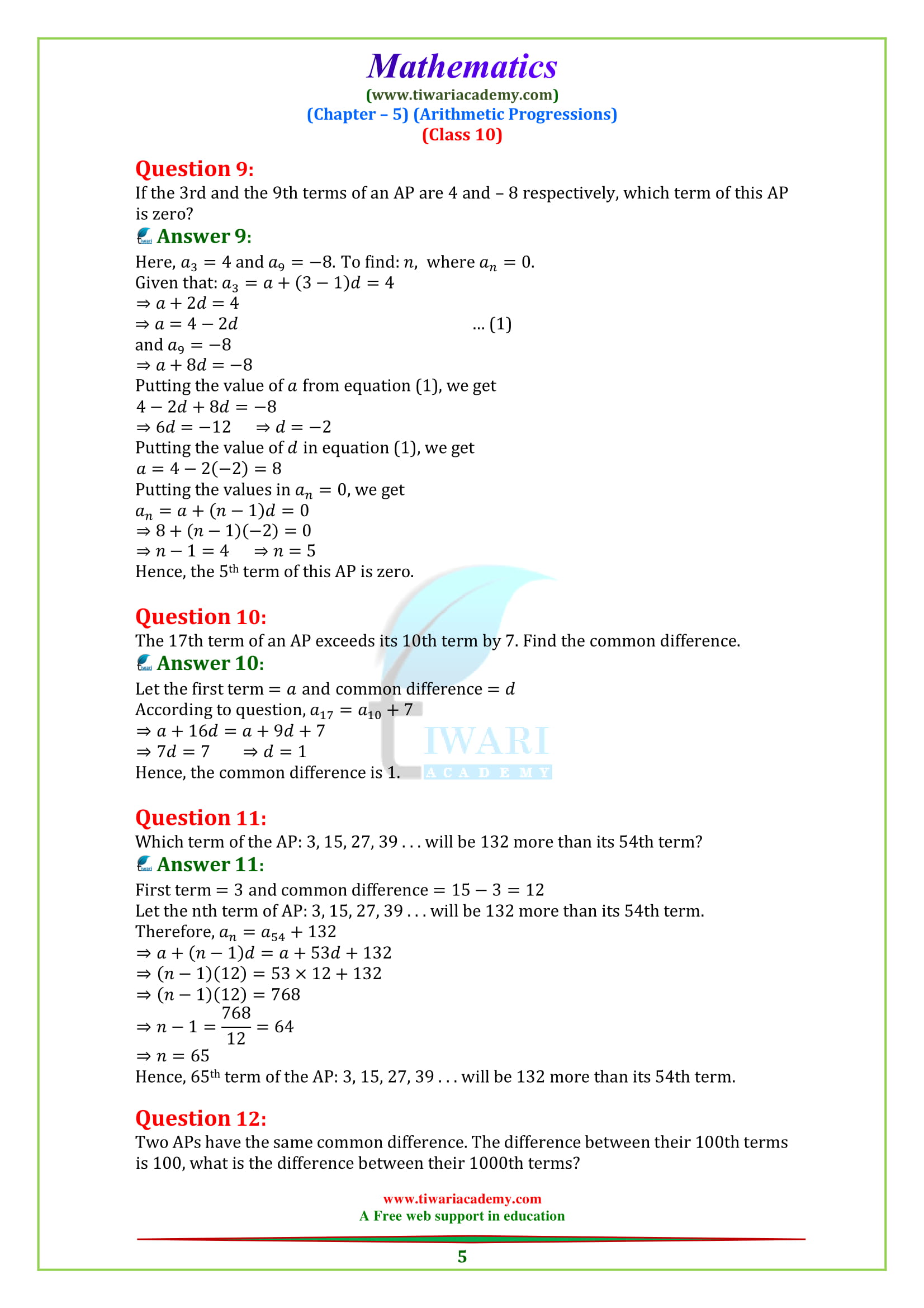Class 10 Maths Chapter 5 Exercise 5.2 Question 6, 7, 8, 9, 10