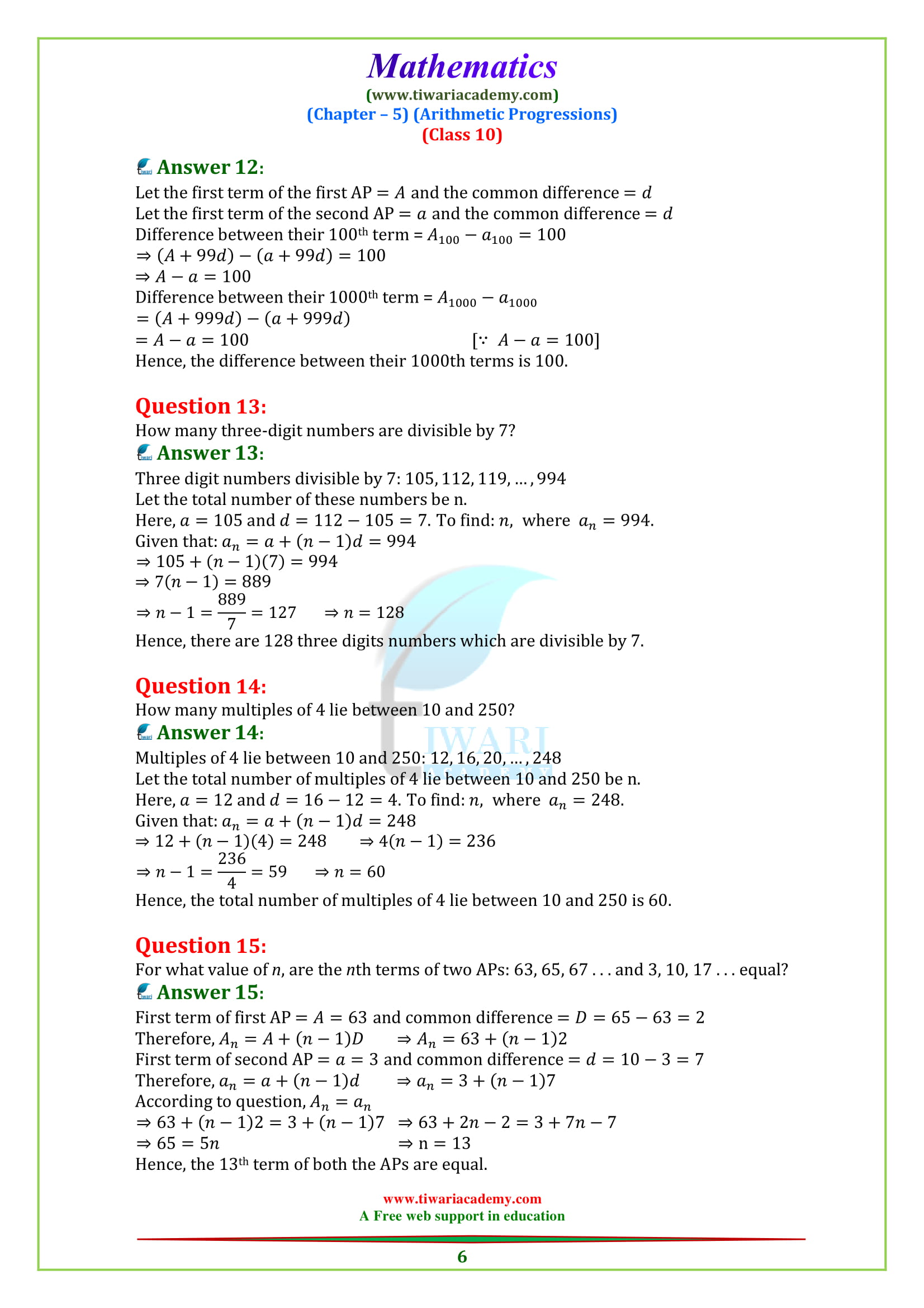Class 10 Maths Chapter 5 Exercise 5.2 Solutions in English medium