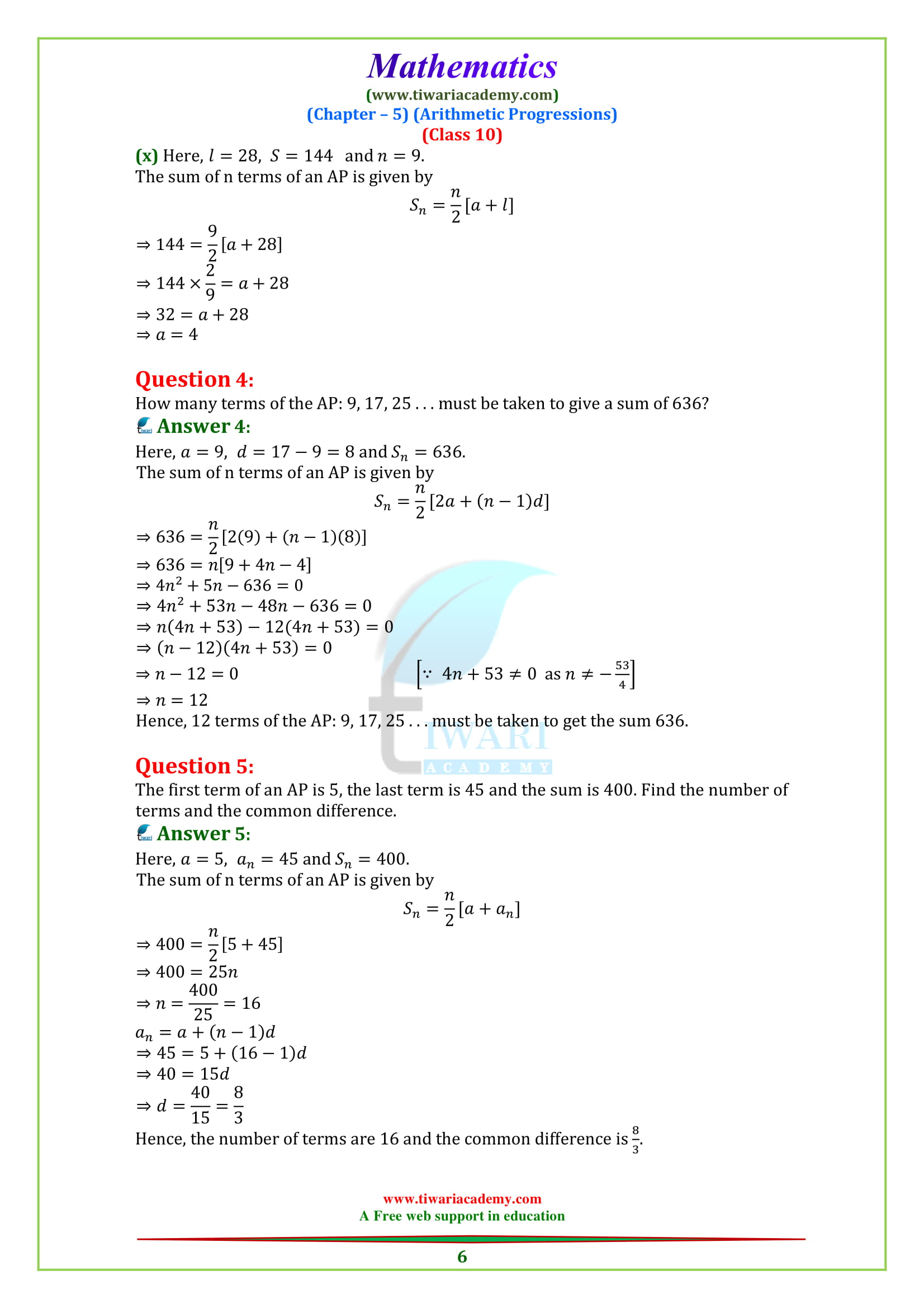 10 Maths PDF AP Exercise 5.3 Solutions