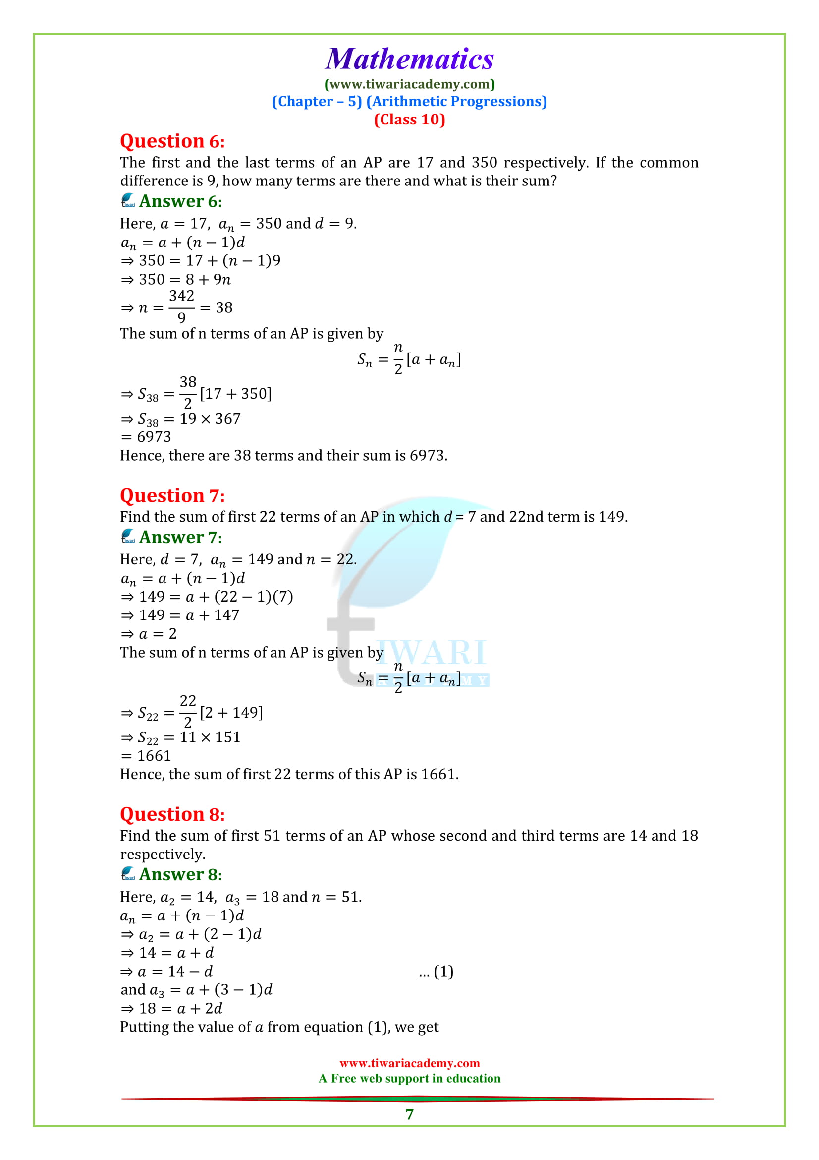 10 Maths AP Exercise 5.3 Solutions Question 1, 2, 3, 4, 5, 6