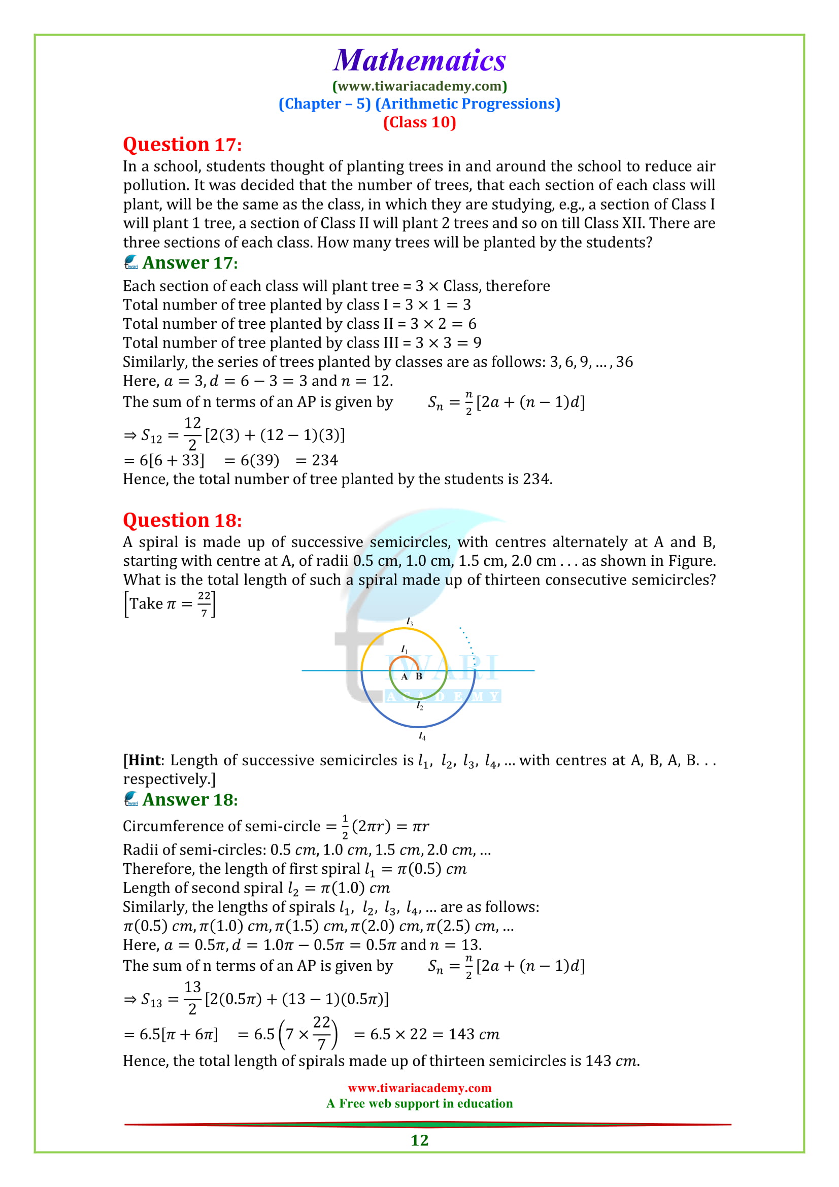Class 10 Maths Chapter 5 Exercise 5.3 Solutions question 13, 14, 15, 16, 17, 18