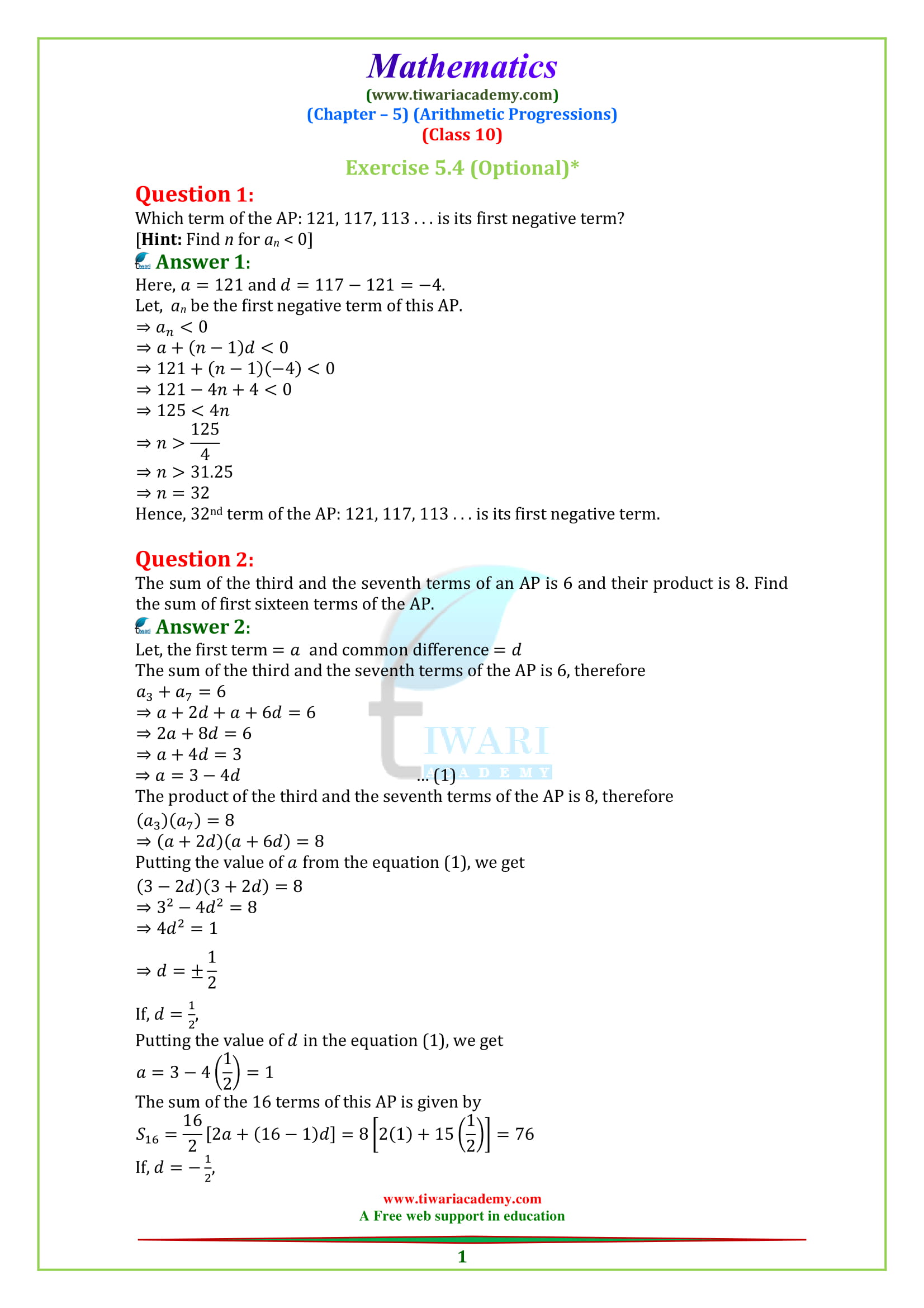 advanced mathematics class 10 chapter 5