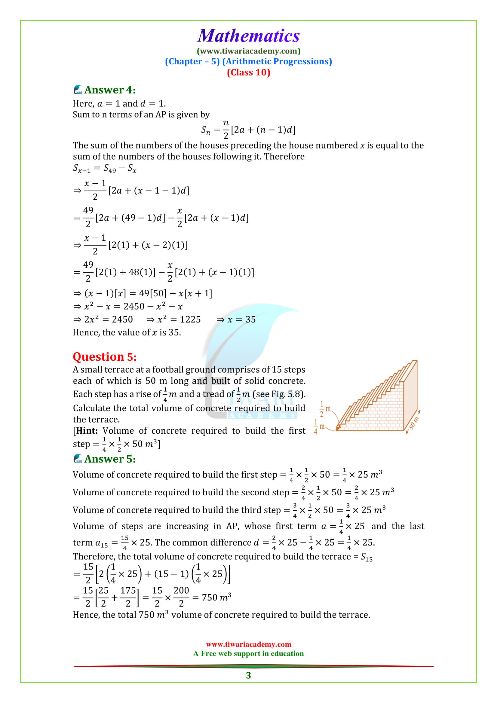 NCERT Solutions for class 10 Maths Chapter 5 optional Exercise 5.4 Question 1, 2, 3, 4, 5