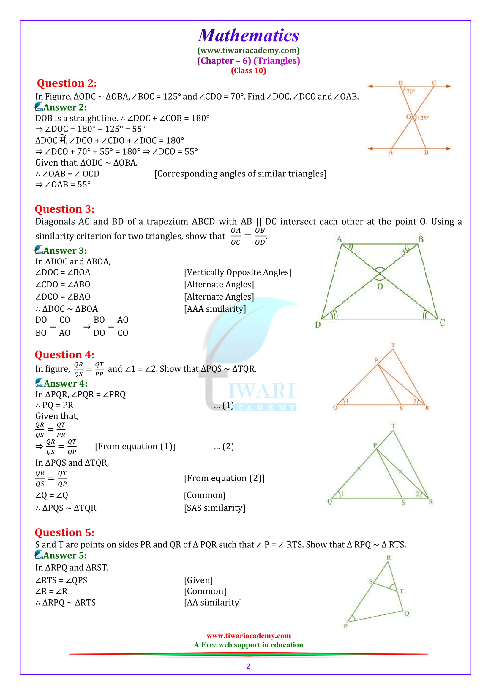 NCERT Solutions for Class 10 Maths Chapter 6 Exercise 6.3 in English medium