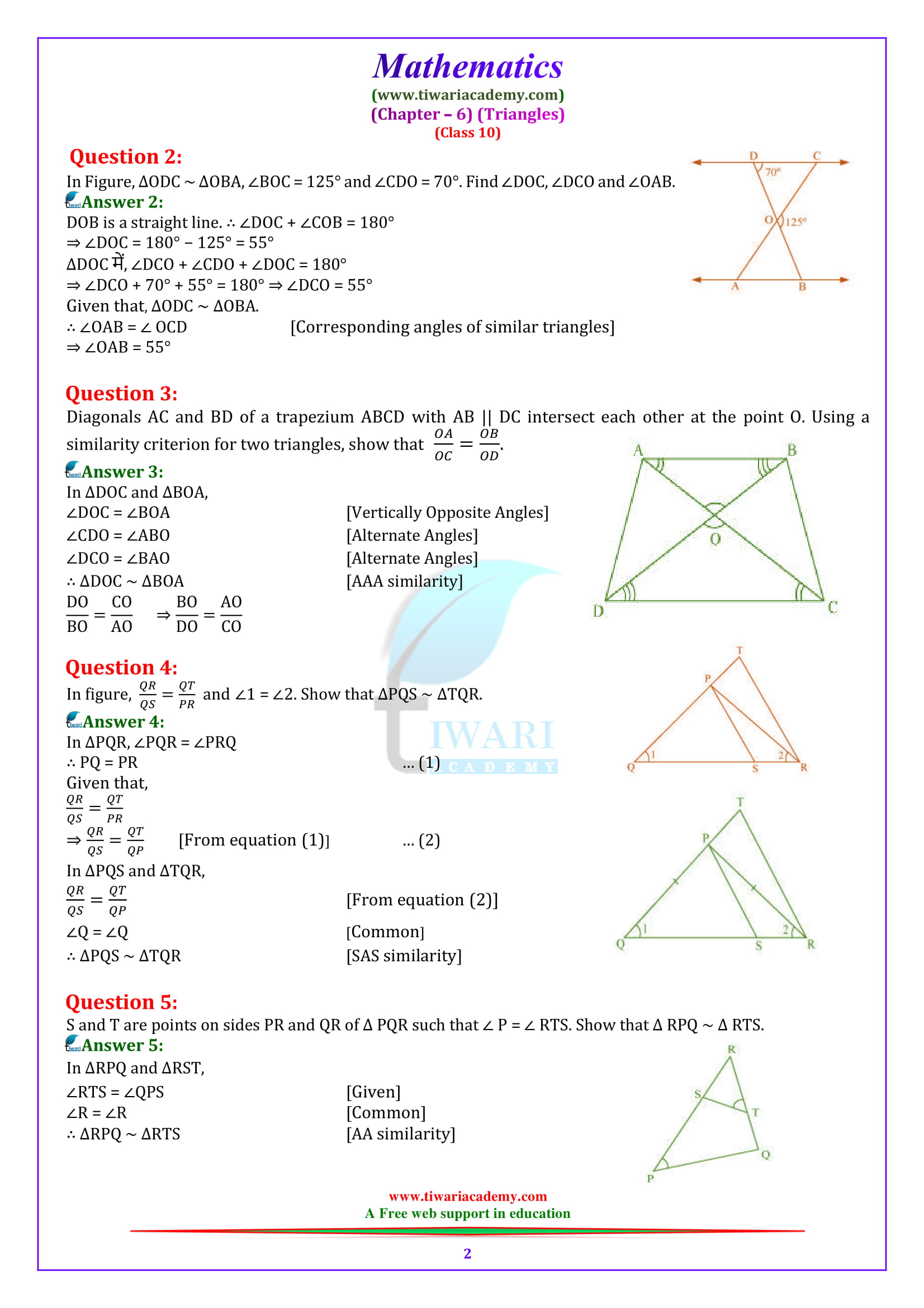 Ncert solutions for class 10 maths chapter 6 exercise 6 3 triangles