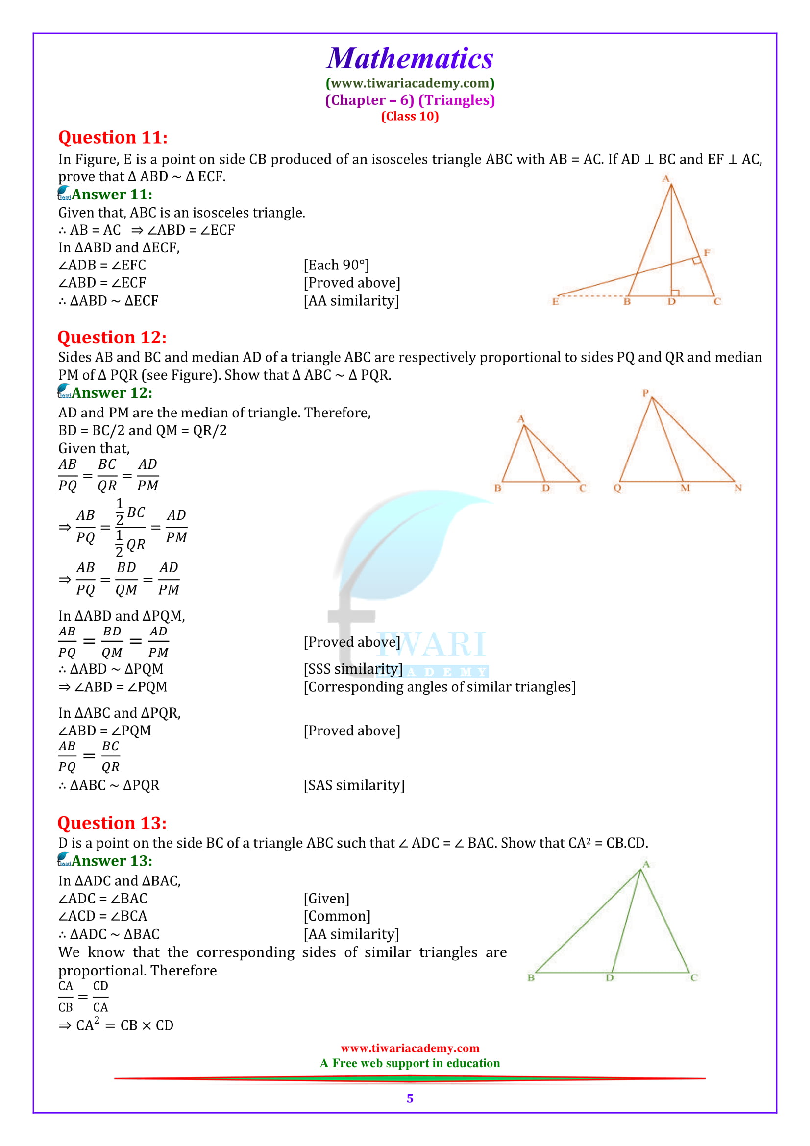 NCERT Solutions for Class 10 Maths Chapter 6 Exercise 6.3 free do download in PDF