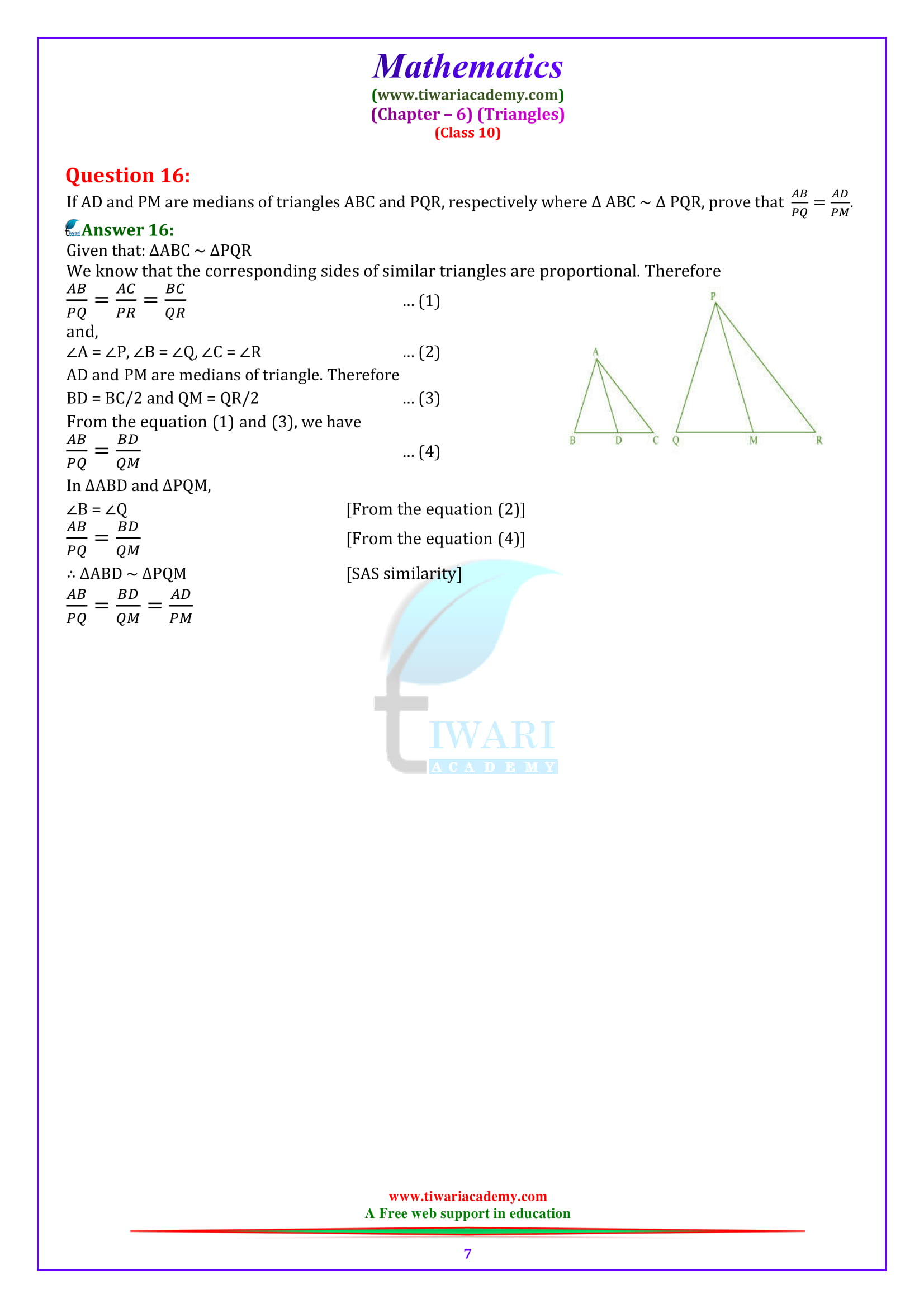 10 Maths Chapter 6 exercise 6.3 solutions in PDF