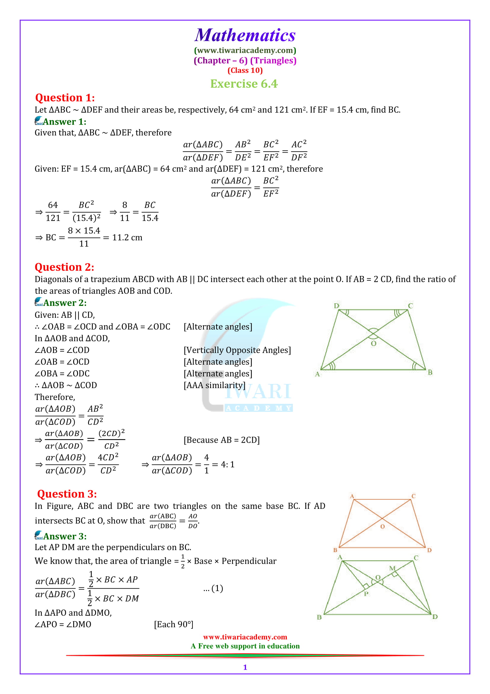 NCERT Solutions for Class 10 Maths Chapter 6 Exercise 6.4 in PDF form