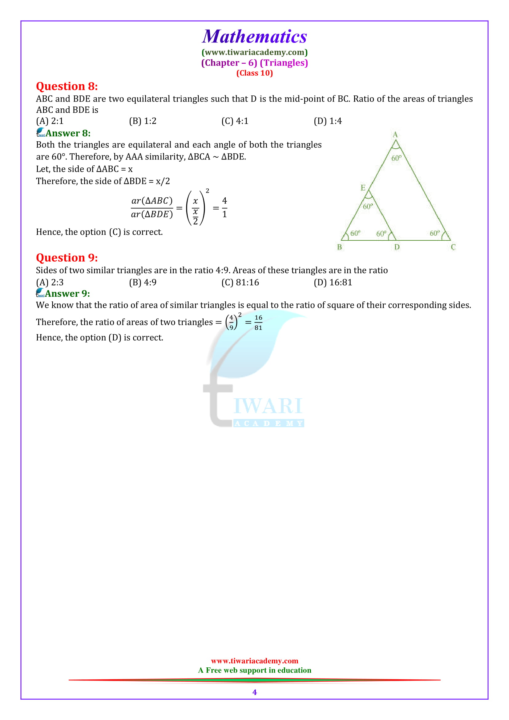 NCERT Solutions for Class 10 Maths Chapter 6 Exercise 6.4 triangles for cbse and up board high school
