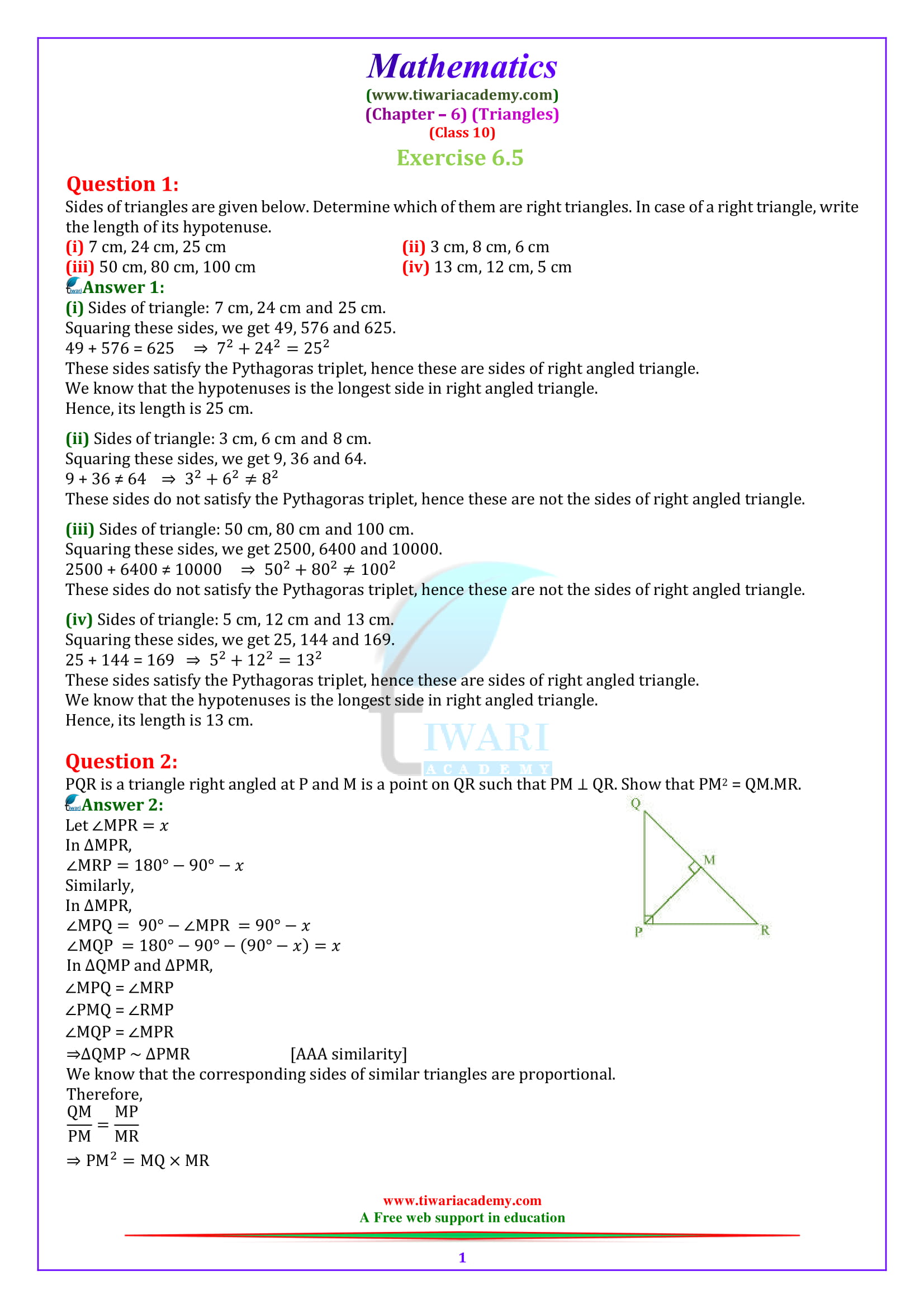 NCERT Solutions for Class 10 Maths Chapter 6 Exercise 6.5 triangles in English medium