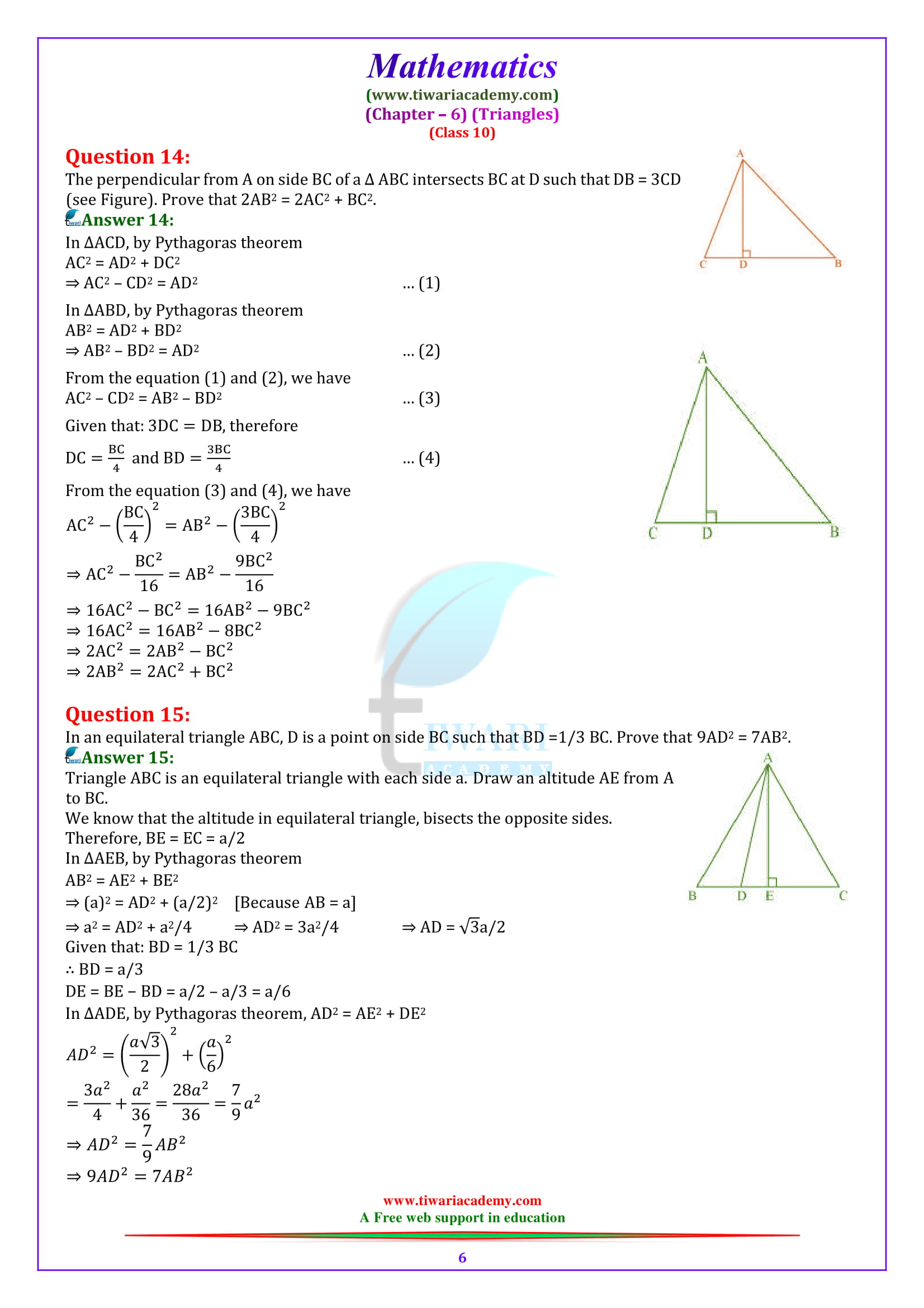 10 Maths Exercise 6.5 Solutions question 14, 15, 16