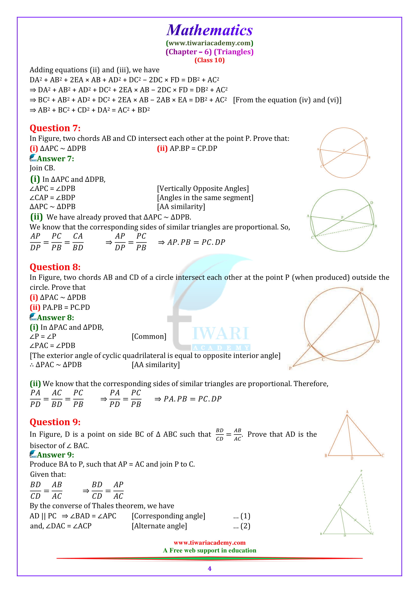 10 Maths Optional exercise 6.6 Triangles