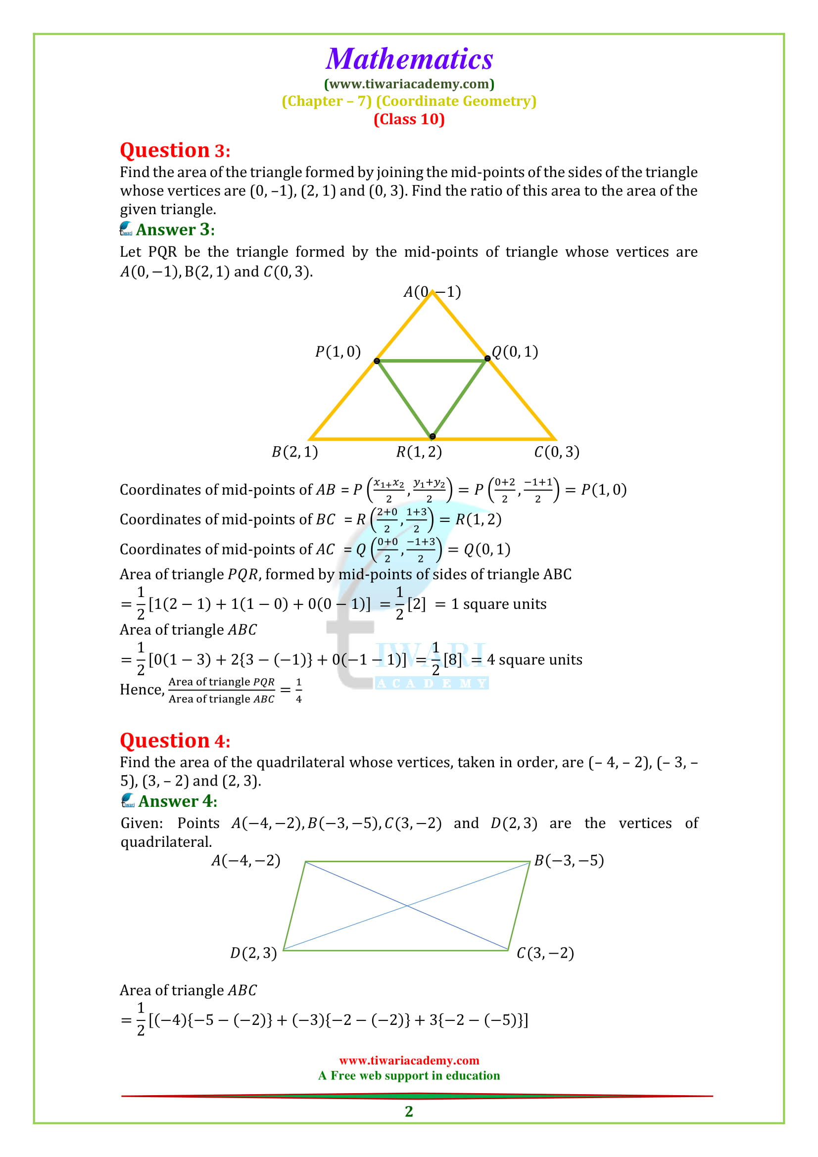 NCERT Solutions for Class 10 Maths Chapter 7 Exercise 7.3 Coordinate Geometry in English medium PDF