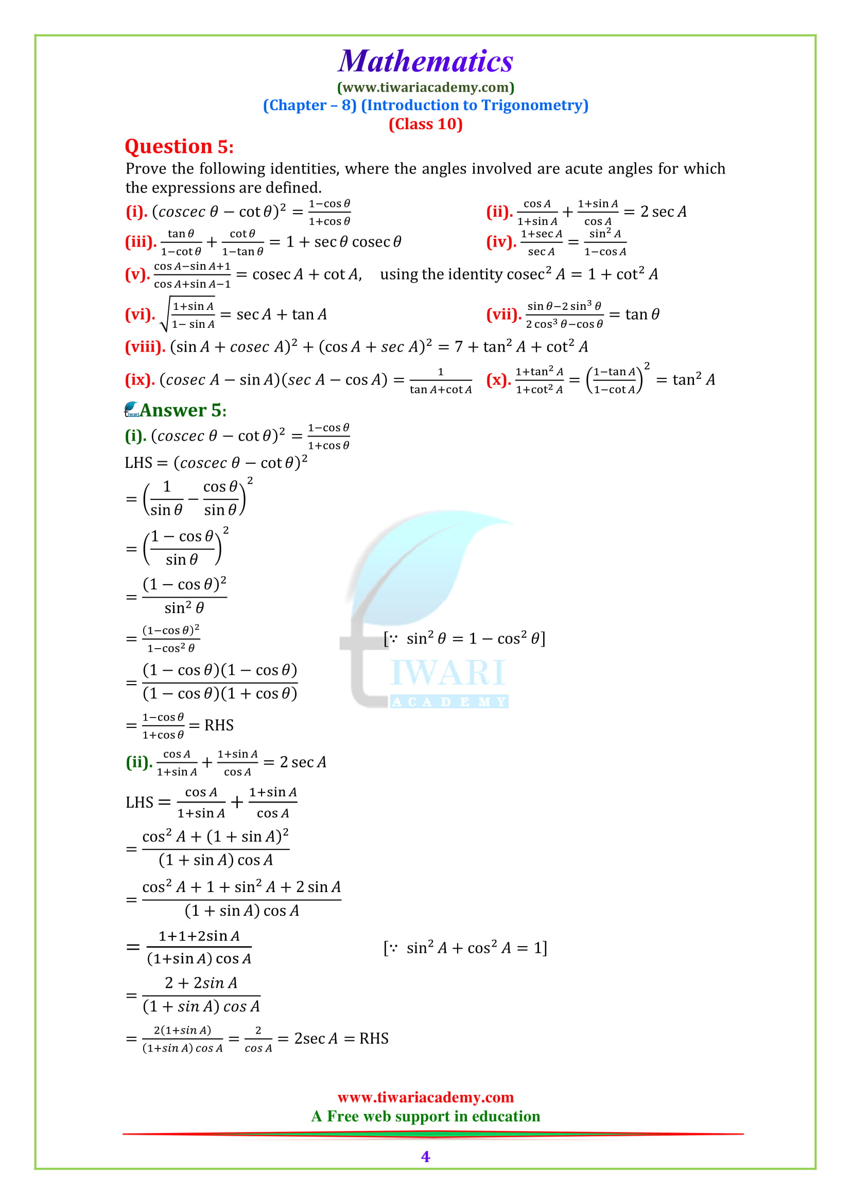 NCERT Solutions for class 10 Maths Chapter 8 Exercise 8.4 Question 5