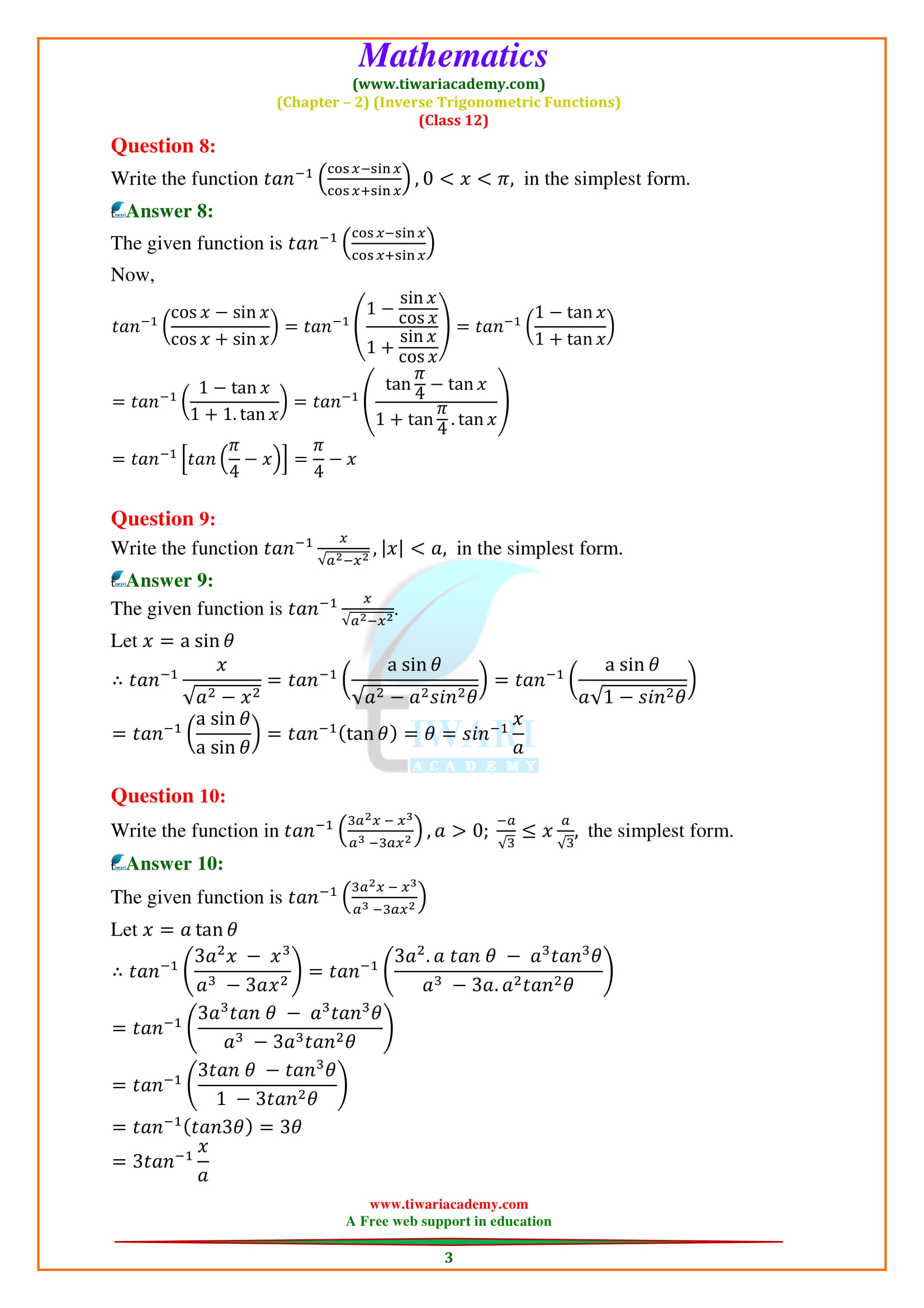 Class 12 Maths Chapter 2 Exercise 2.2 solutons in English medium PDF
