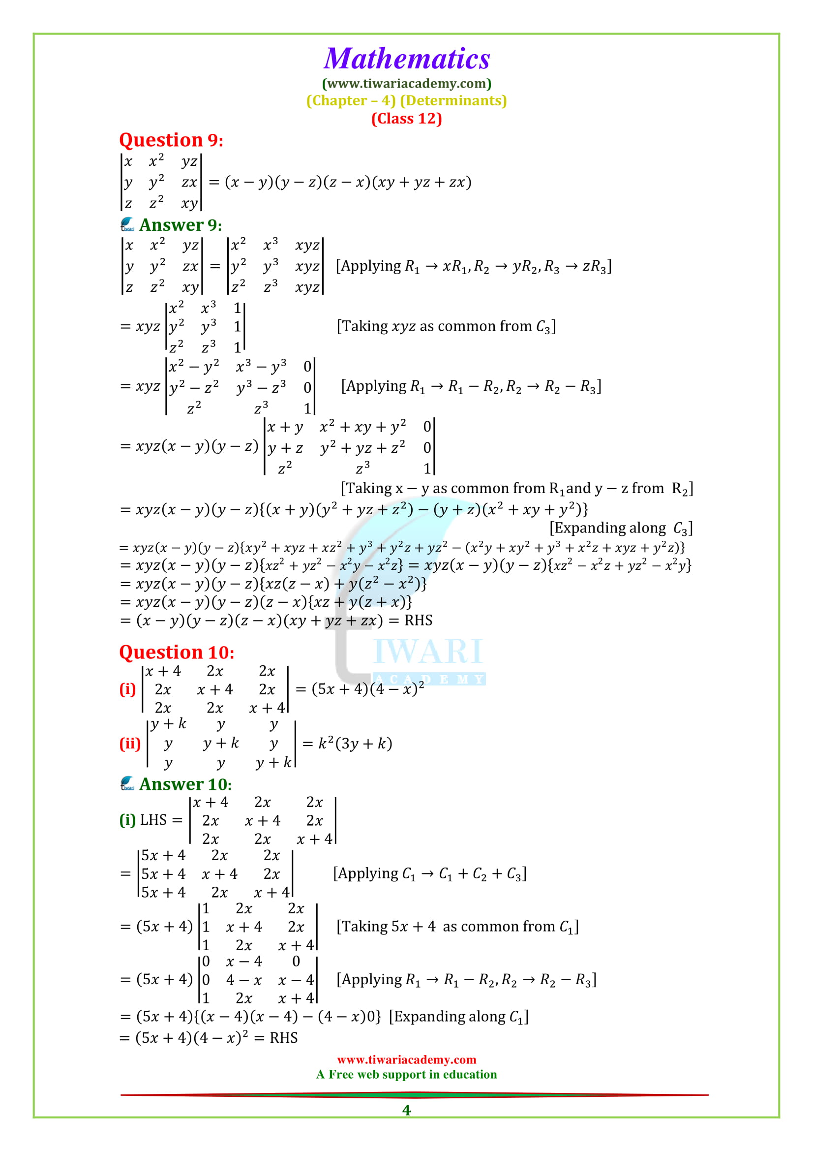 NCERT Solutions for Class 12 Maths Chapter 4 Exercise 4.2 in English Medium