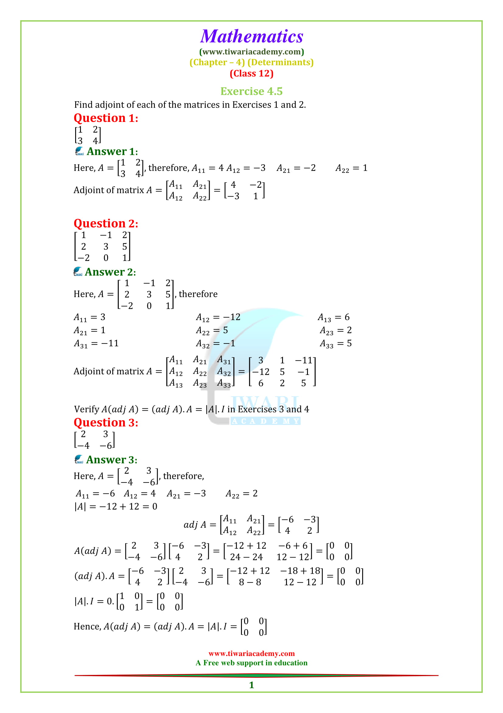 class 12 maths chapter 4 exercise 4.5 solutions in hindi