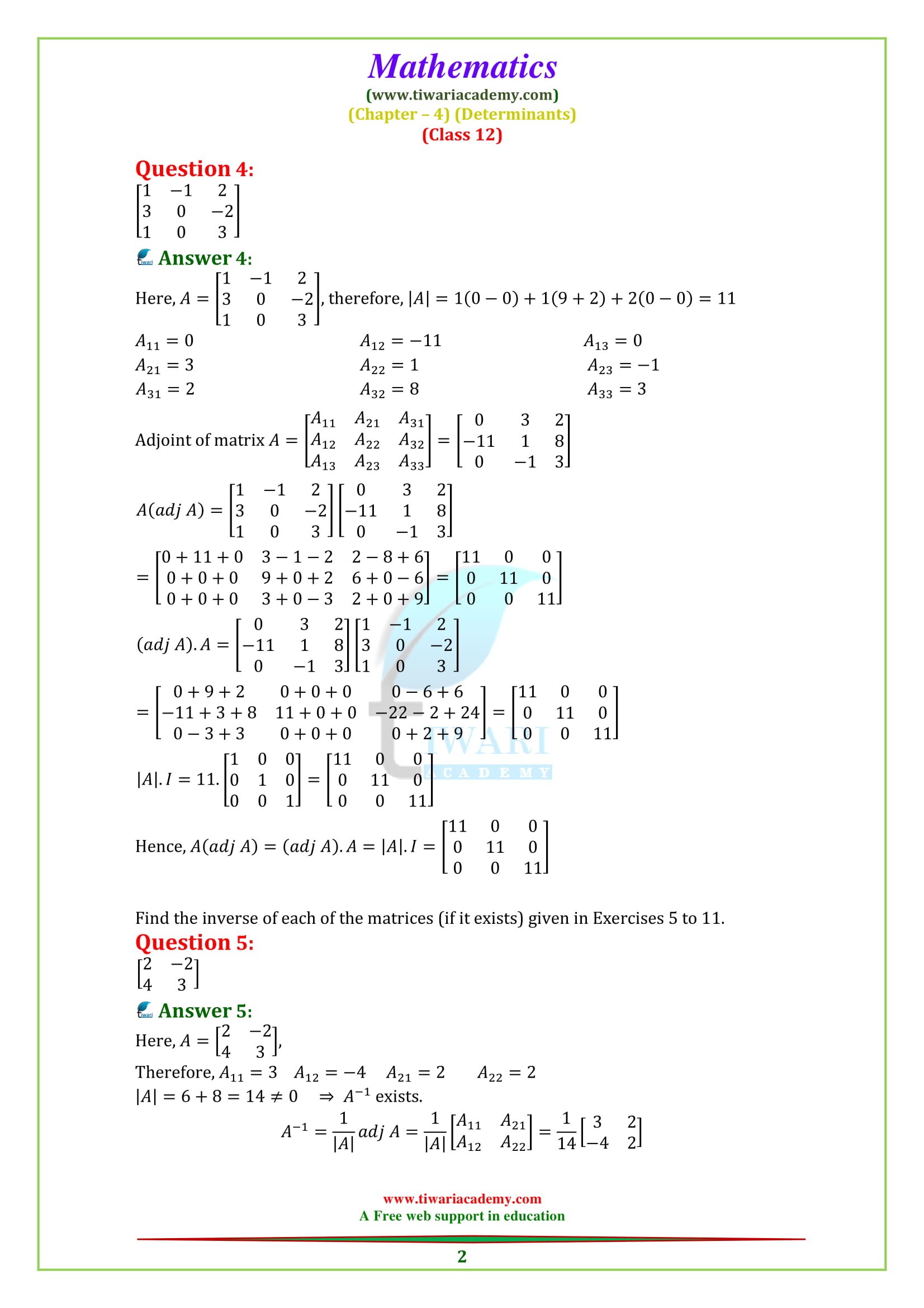 NCERT Solutions for Class 12 Maths Chapter 4 Exercise 4.5 Determinants in English medium PDF