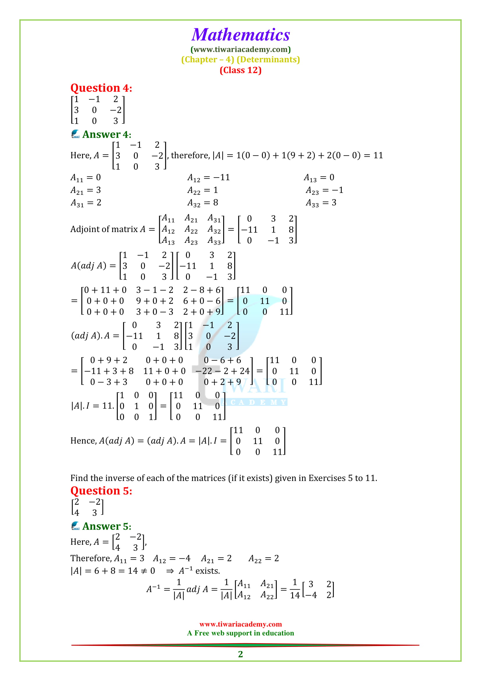 NCERT Solutions for Class 12 Maths Chapter 4 Exercise 4.5 Determinants in English medium PDF