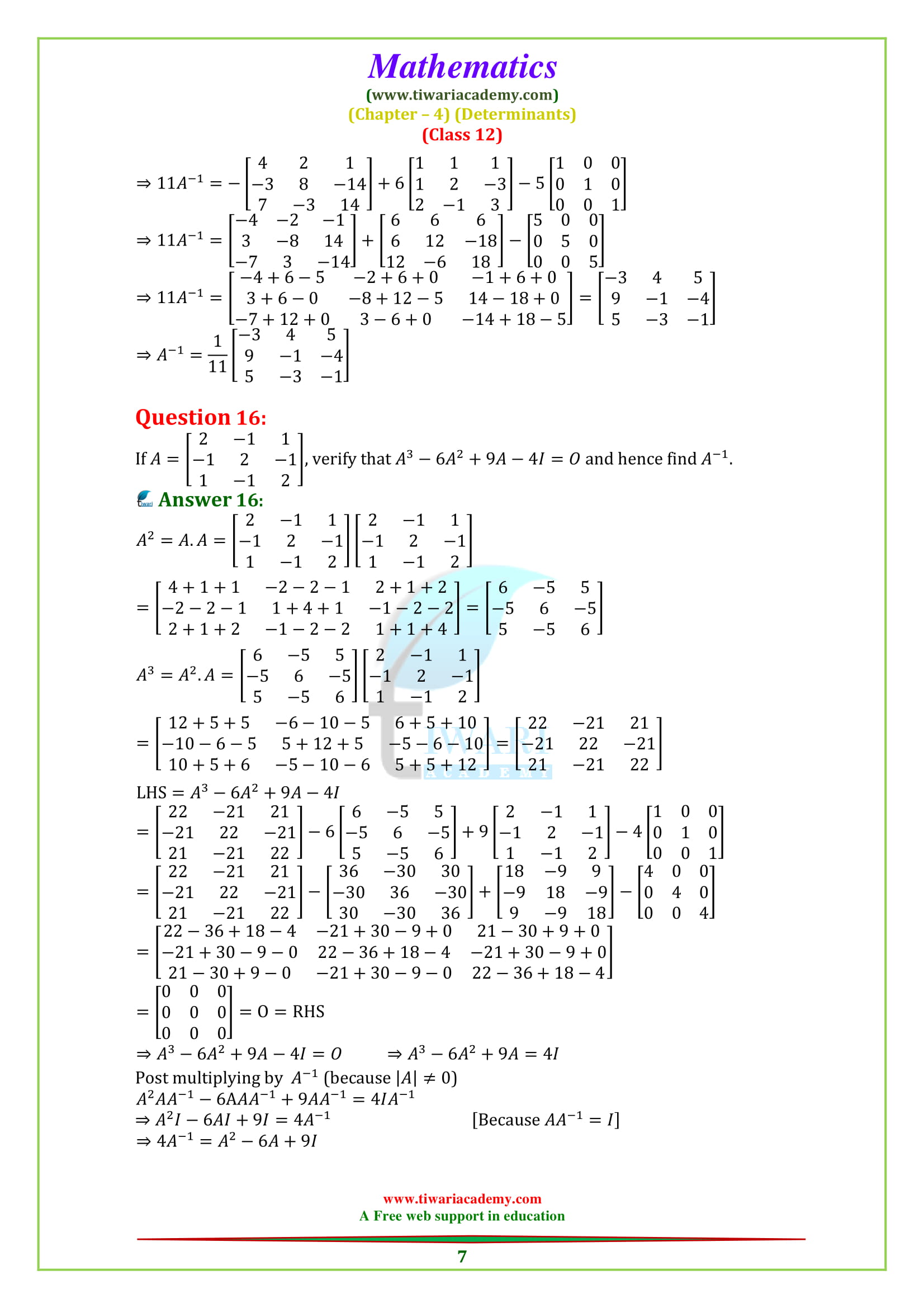 Class 12 Maths Chapter 4 Exercise 4.5 inverse of matrix