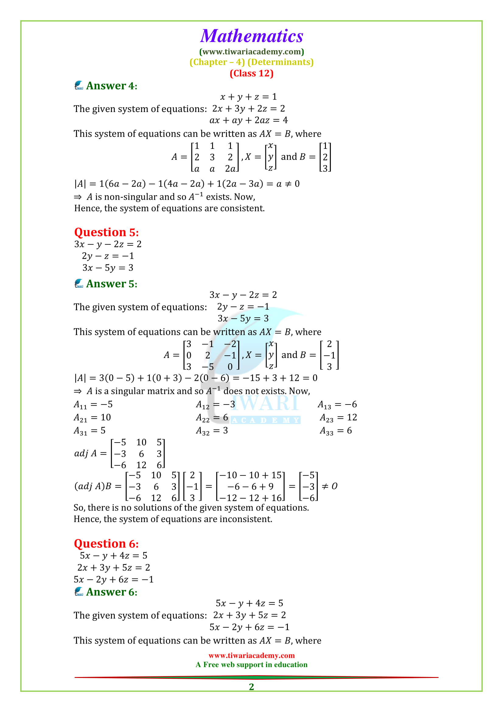 NCERT Solutions for Class 12 Maths Chapter 4 Exercise 4.6 Determinants in English medium