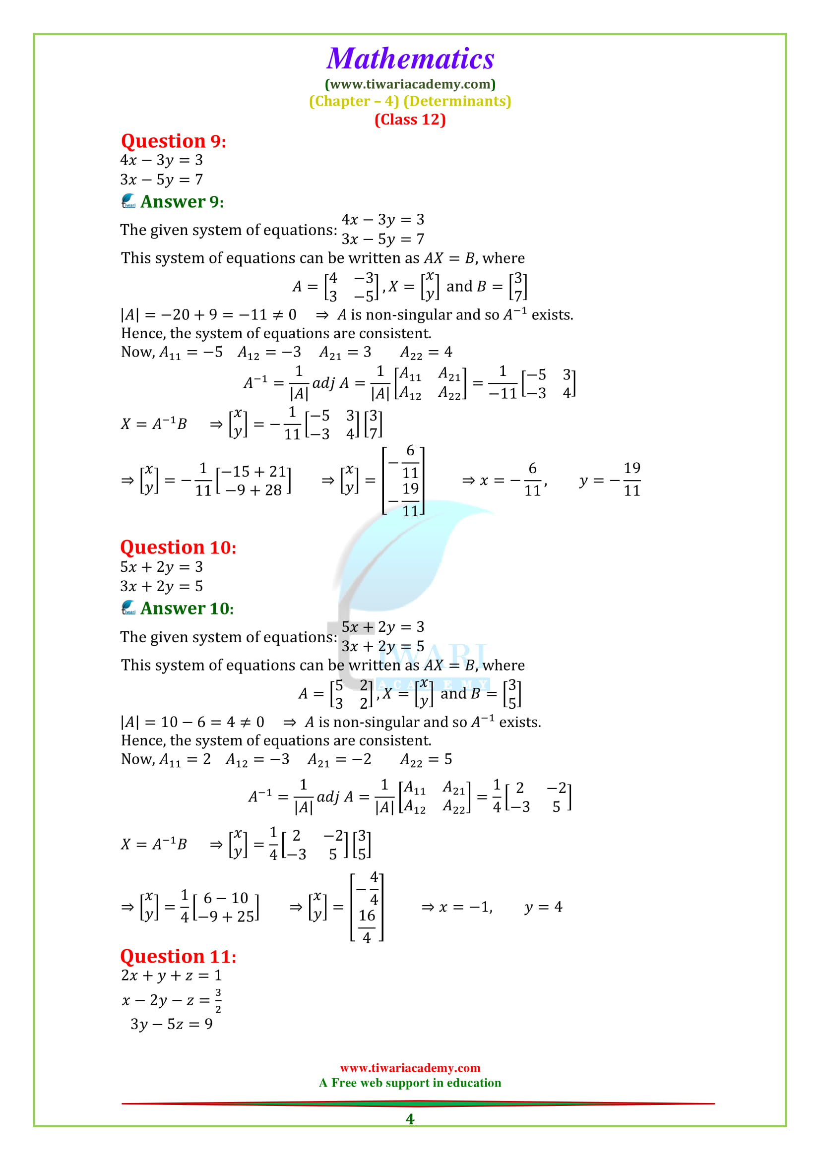 12 Maths Chapter 4 exercise 4.6 Solutions in English medium
