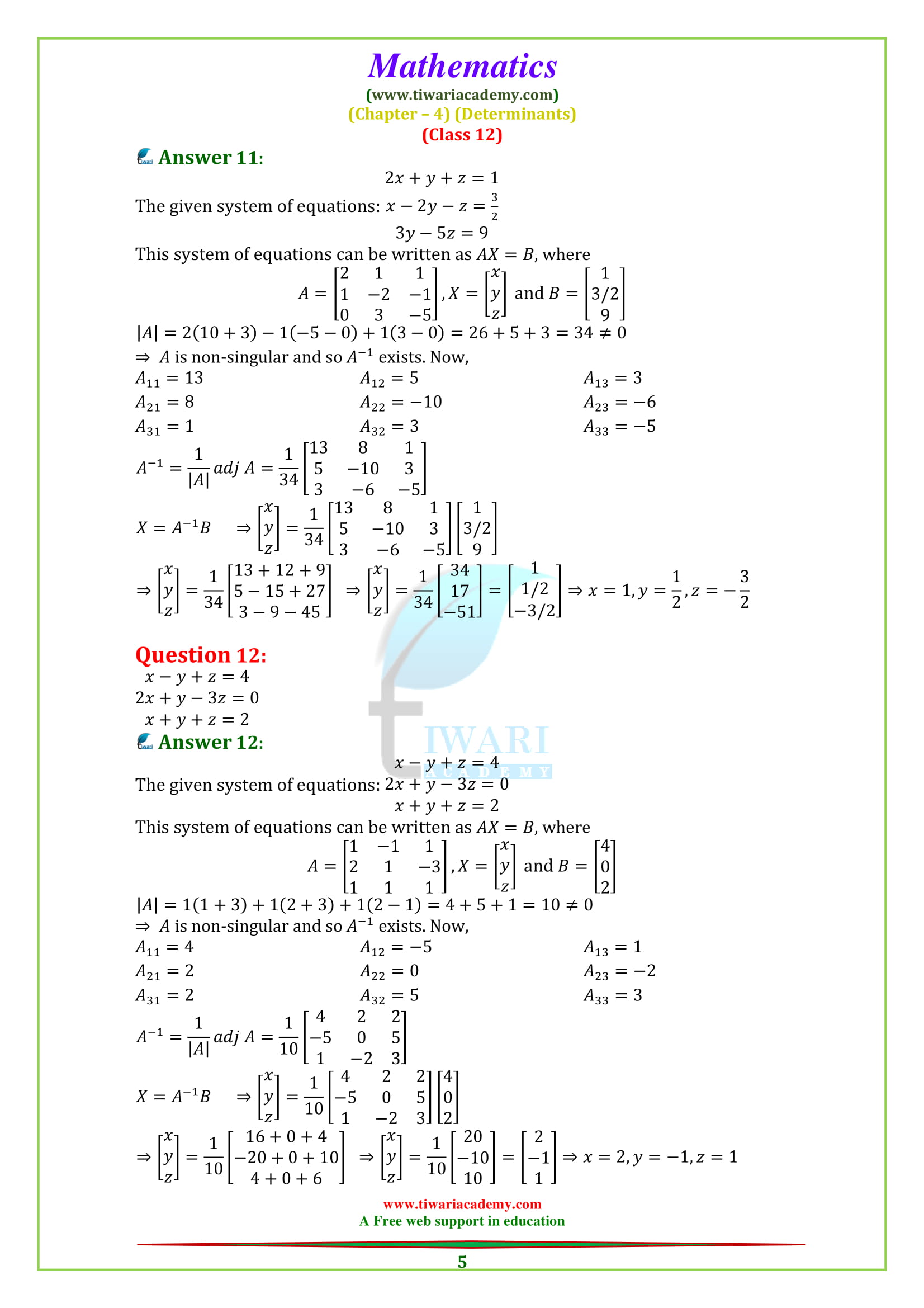 12 Maths Chapter 4 exercise 4.6 Solutions in PDF form