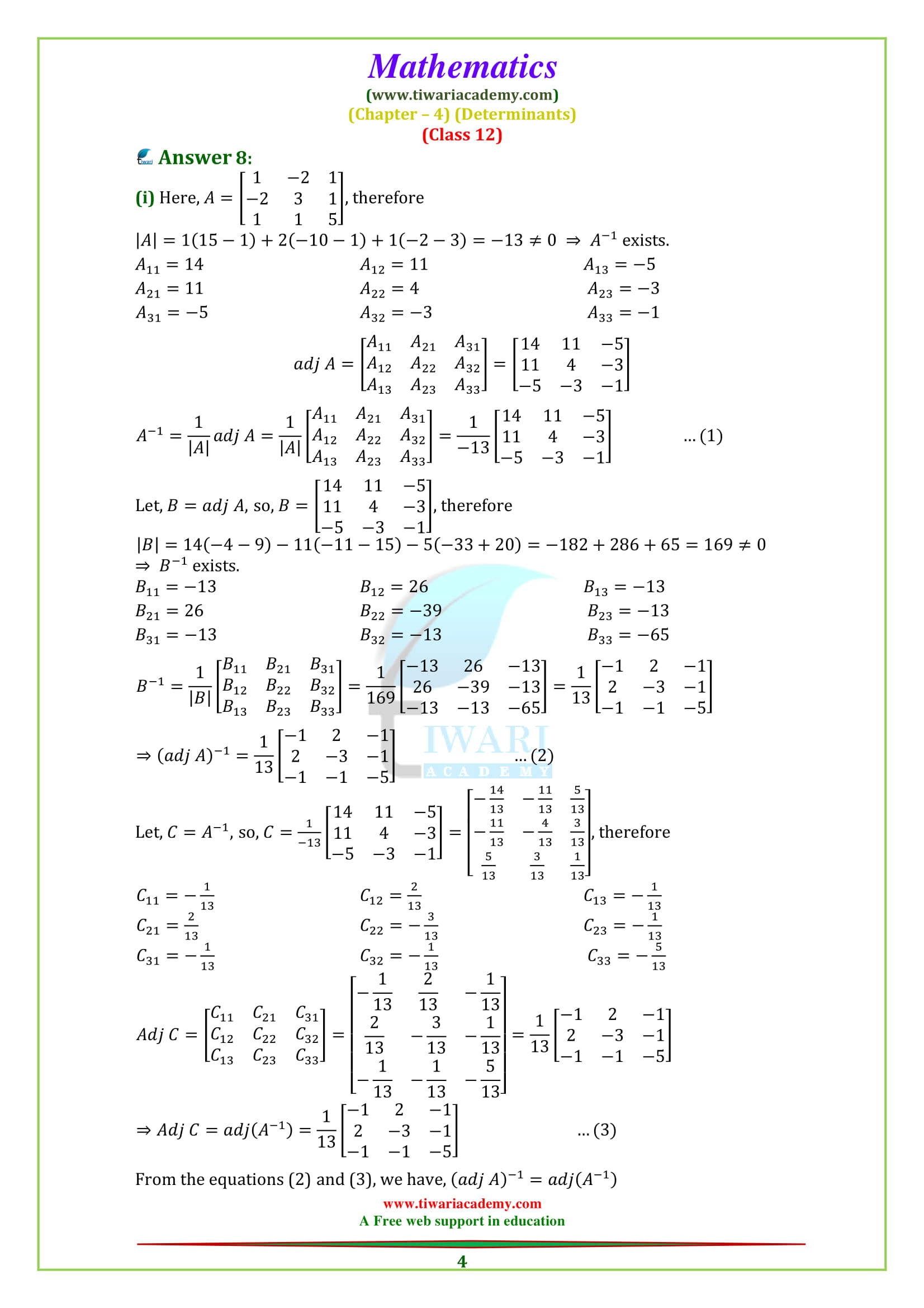 12 Maths Chapter 4 Miscellaneous Exercise 4 solutions for CBSE and UP Board