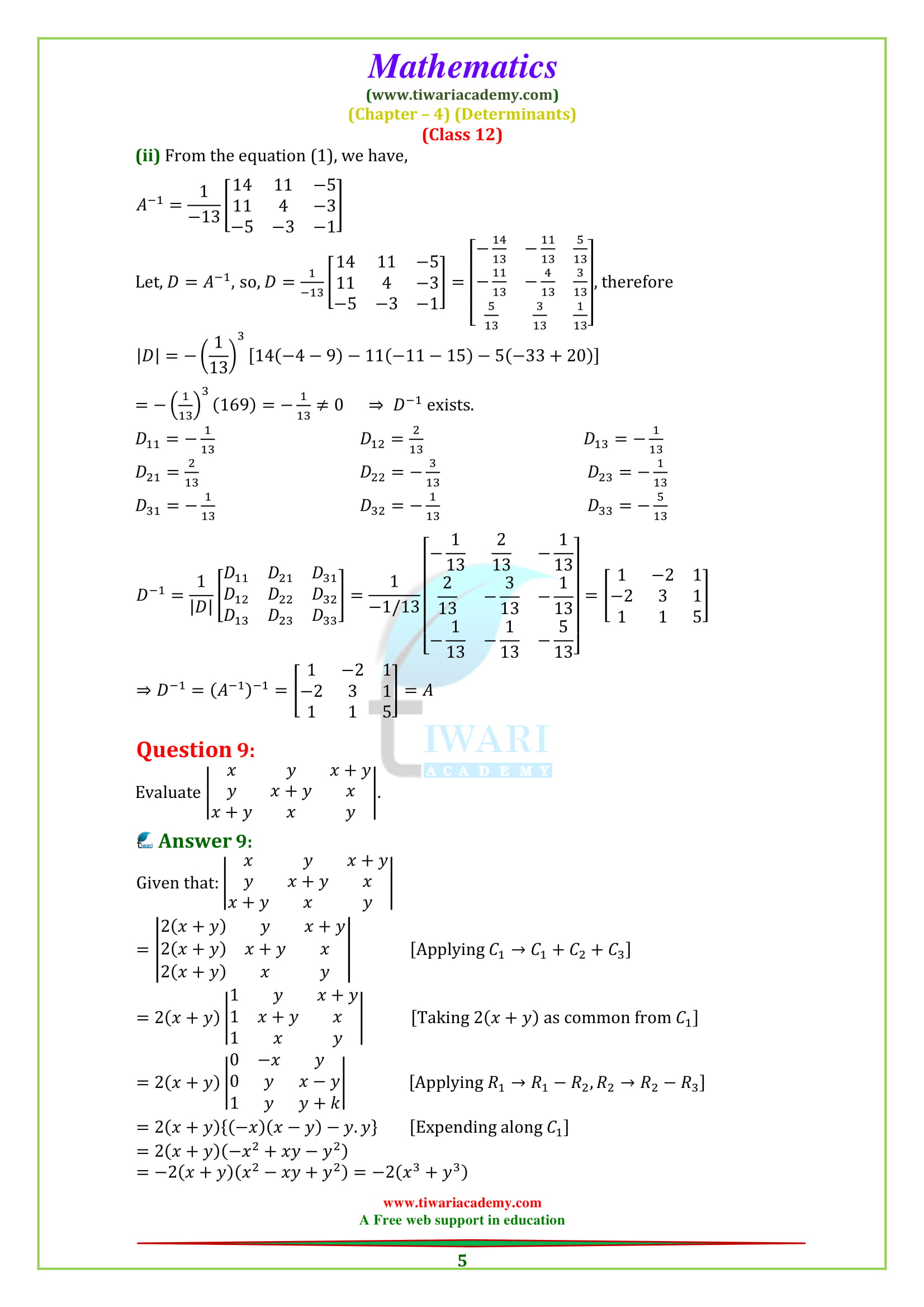 12 Maths Chapter 4 Miscellaneous Exercise 4 solutions download free in PDF