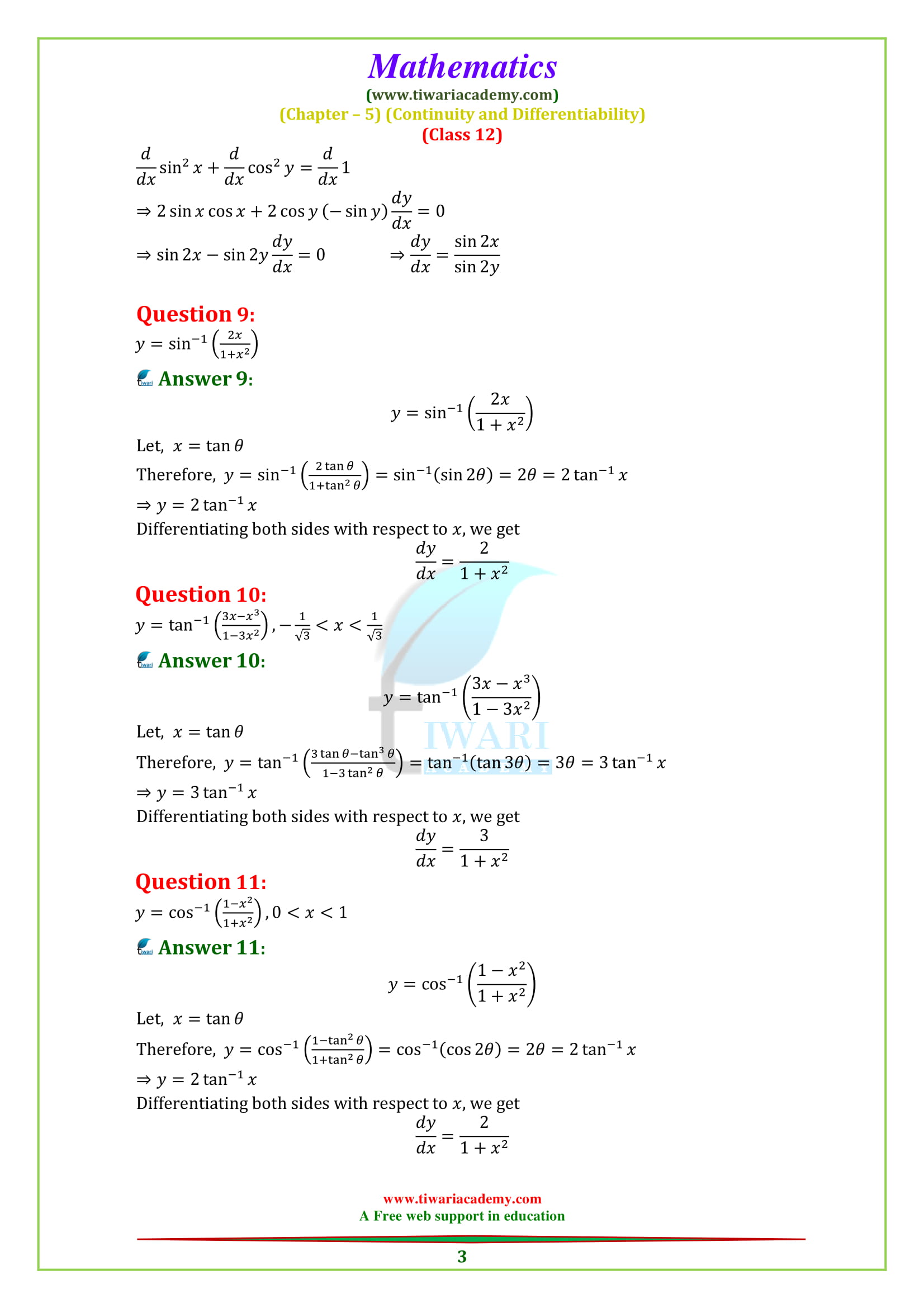 NCERT Solutions for Class 12 Maths Chapter 5 Exercise 5.3 for CBSE & UP Board