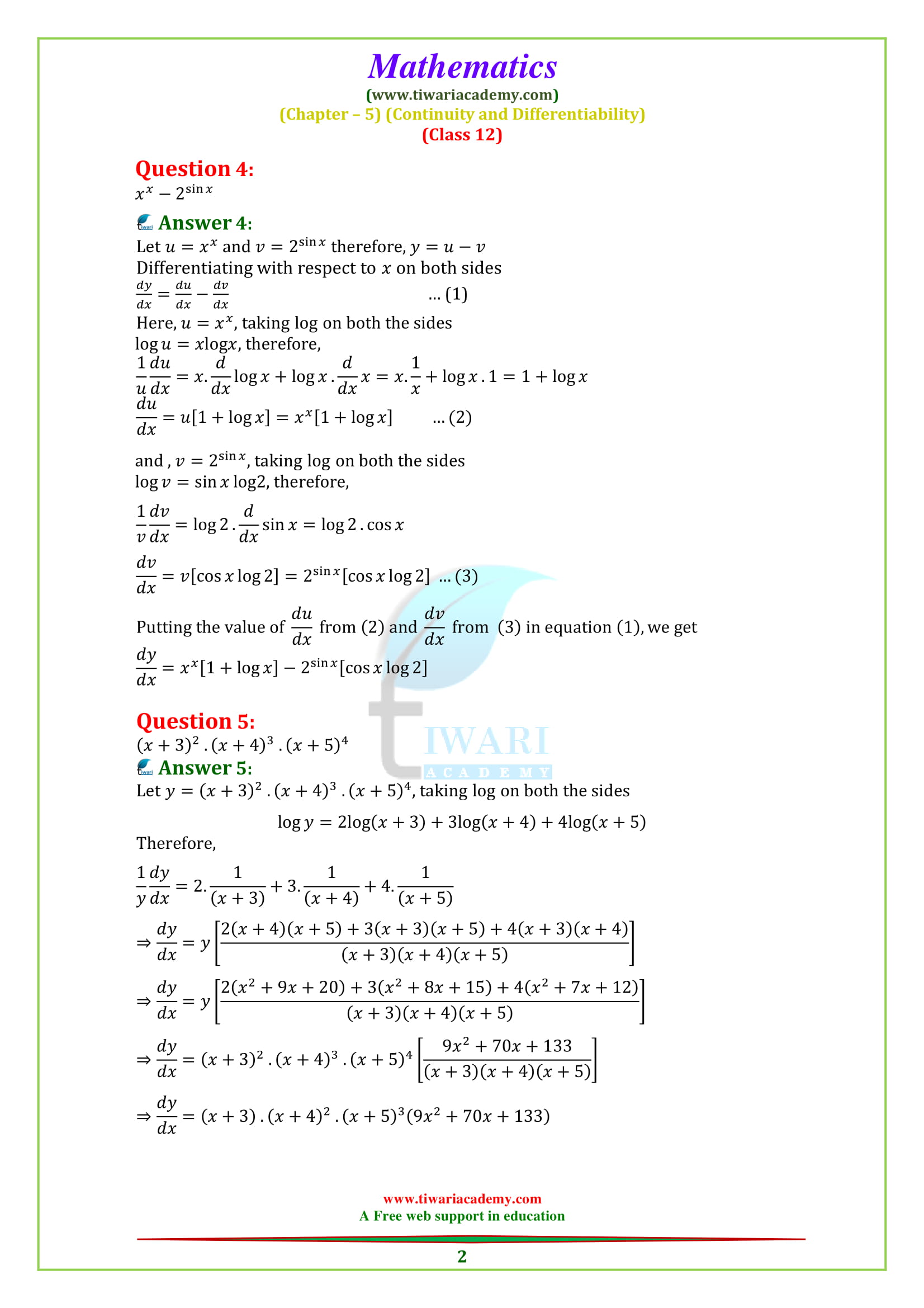 12 Maths exercise 5.5 in English medium